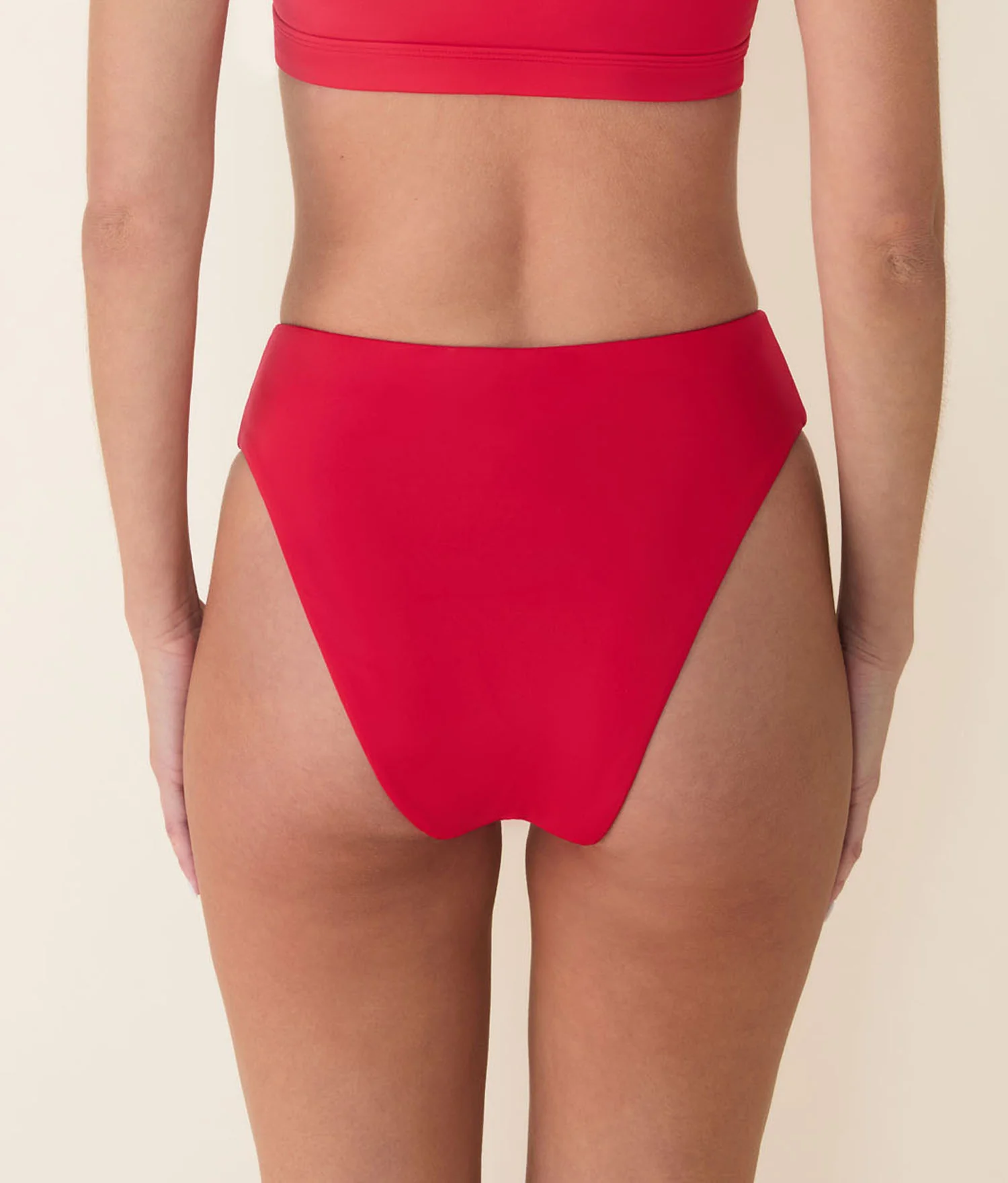 The 90s High Waist Bikini Bottom - Eco Nylon - Cherry Red - Image 2