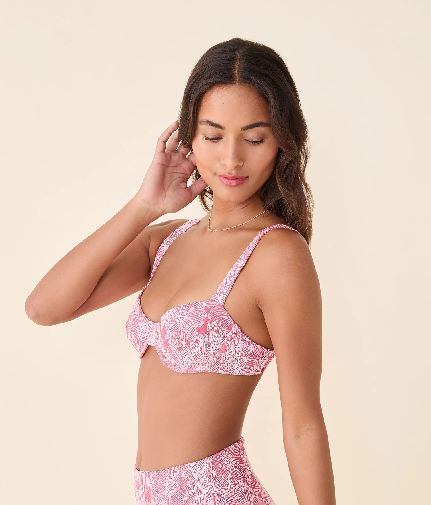 The Dorset Bikini Top - Garden Jacquard - Peachy - Image 3