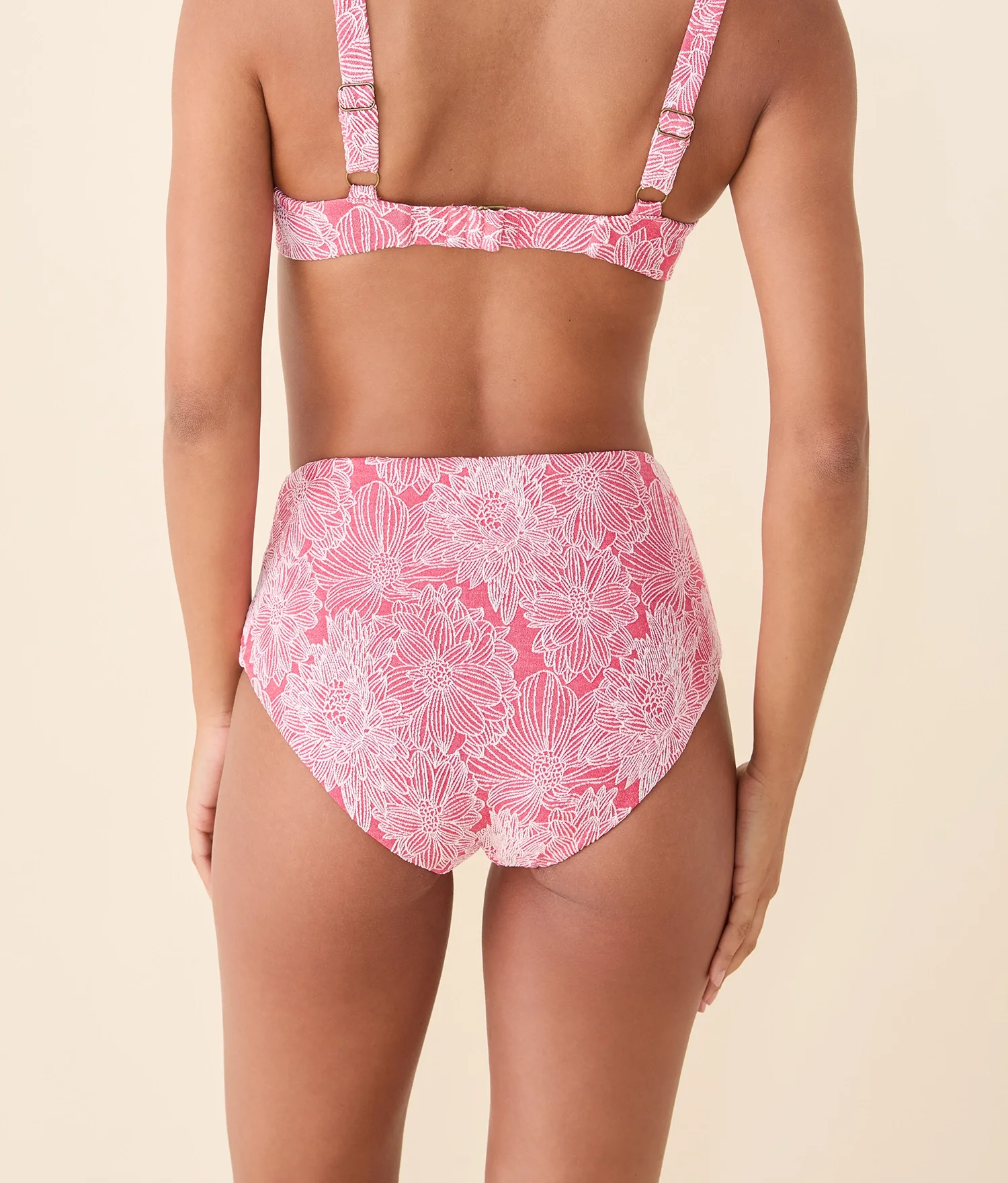 The High Waist Bikini Bottom - Garden Jacquard - Peachy - Image 3