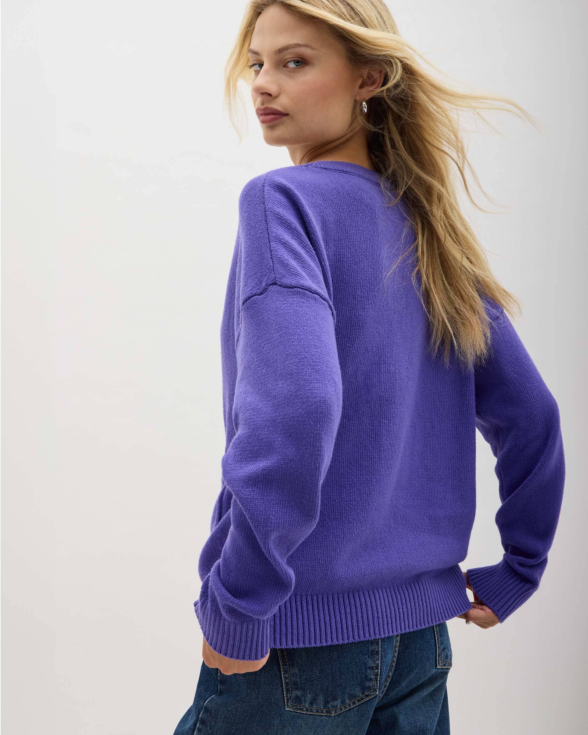 Womens Alexa Lightweight Cardigan - Cotton Sweater Knit - Purple Pop - Image 4