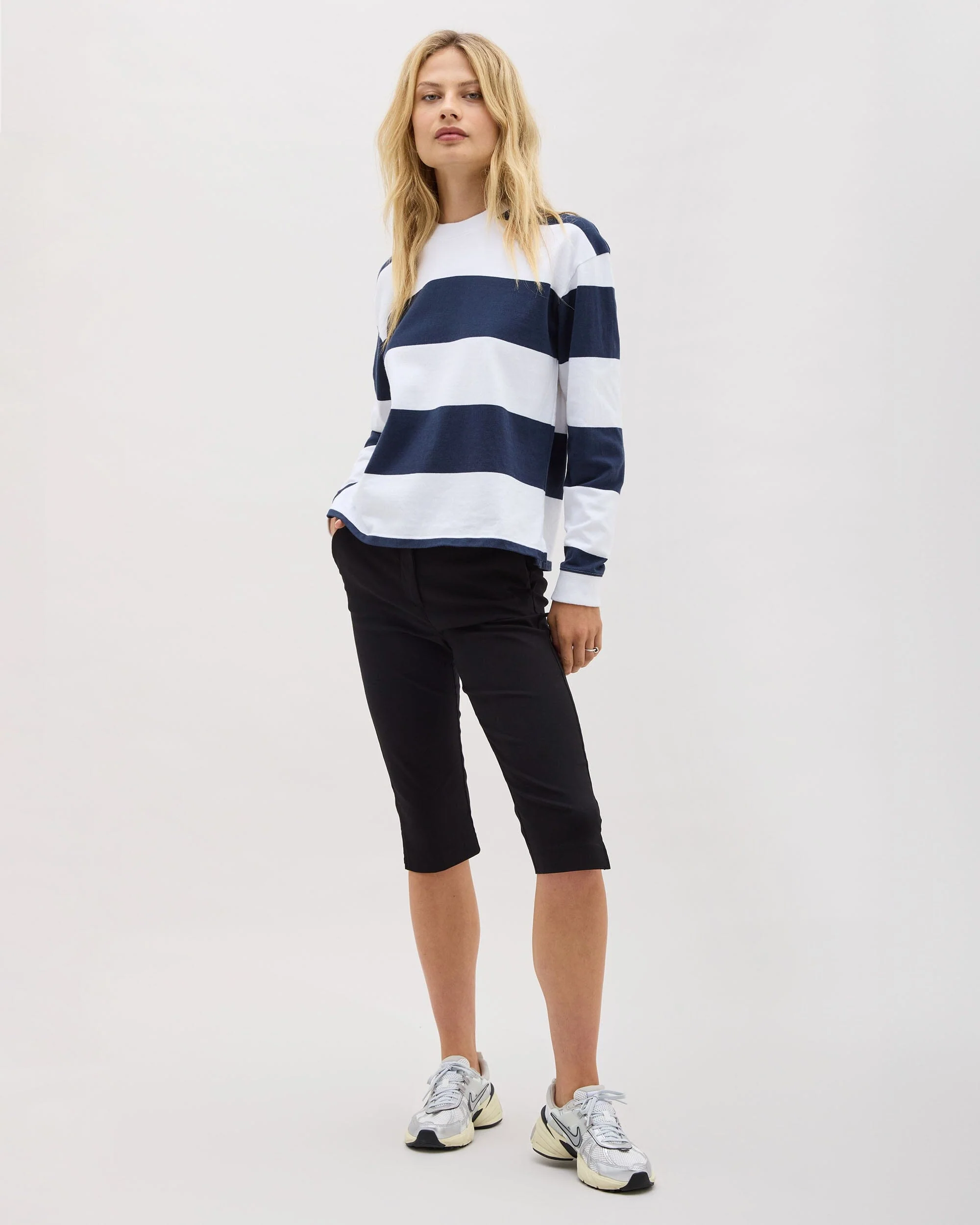 Womens Heavy Pima Rugby Pullover - Pima Cotton Jersey - Blue Nights Stripe - Image 3