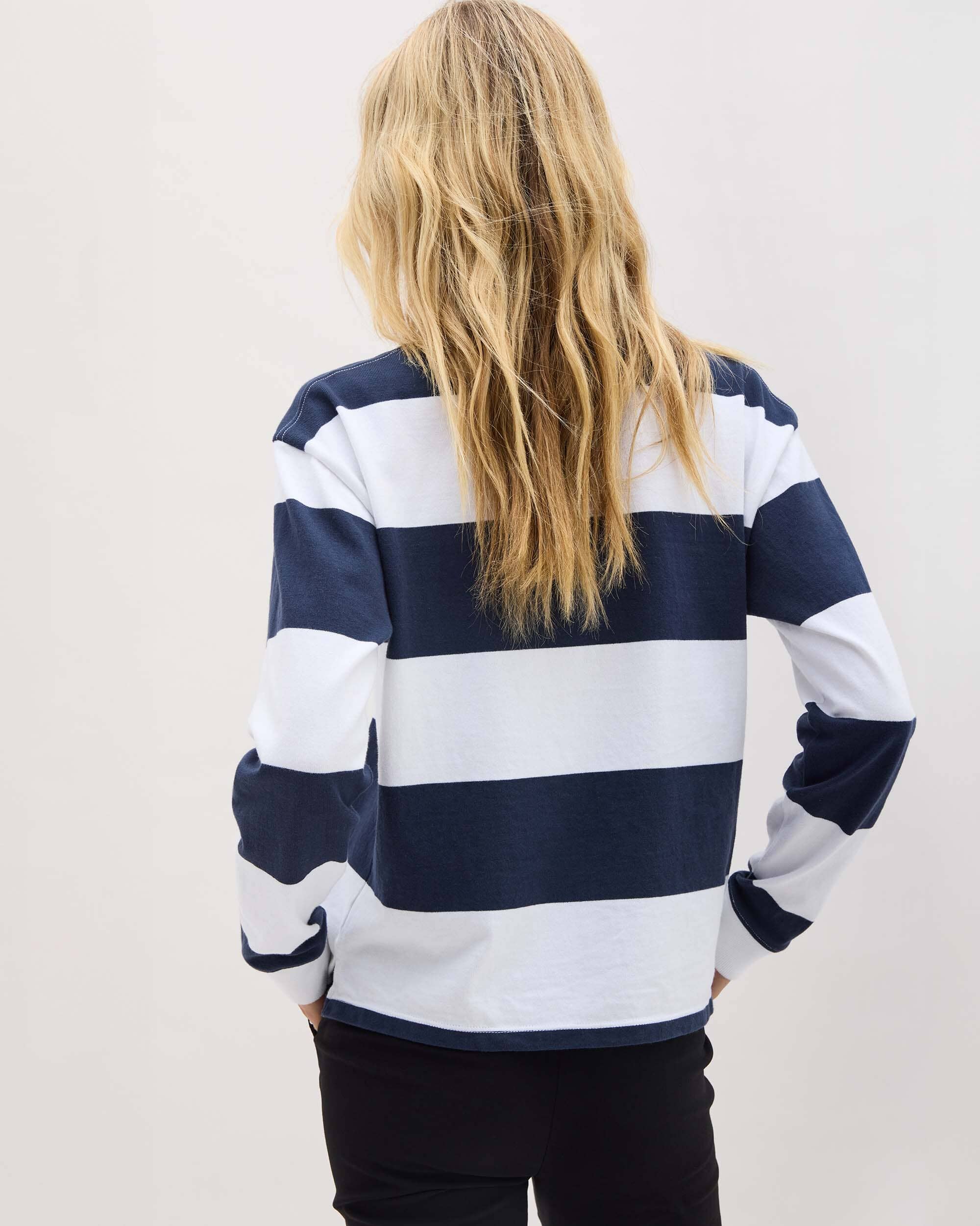 Womens Heavy Pima Rugby Pullover - Pima Cotton Jersey - Blue Nights Stripe - Image 4