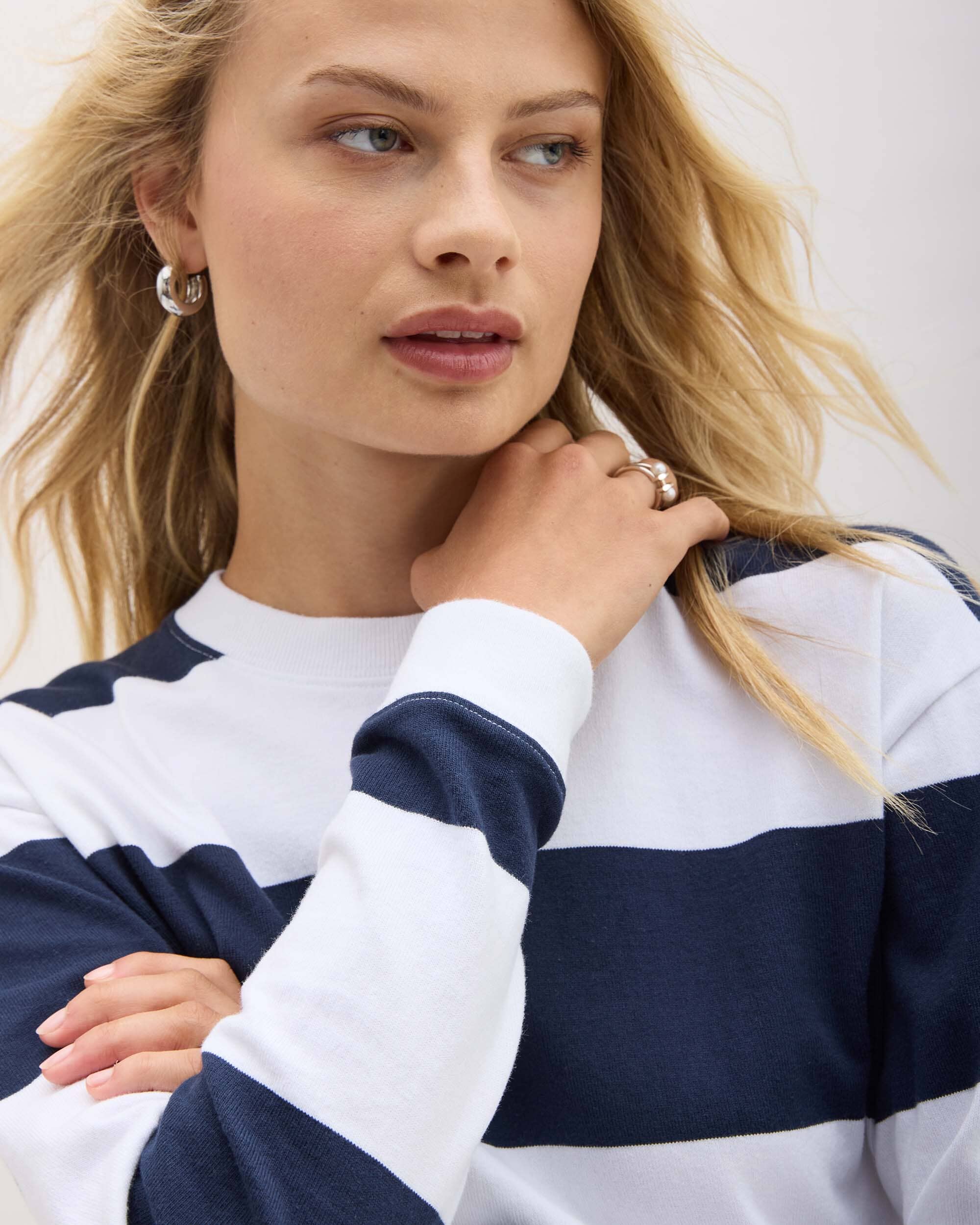 Womens Heavy Pima Rugby Pullover - Pima Cotton Jersey - Blue Nights Stripe - Image 5