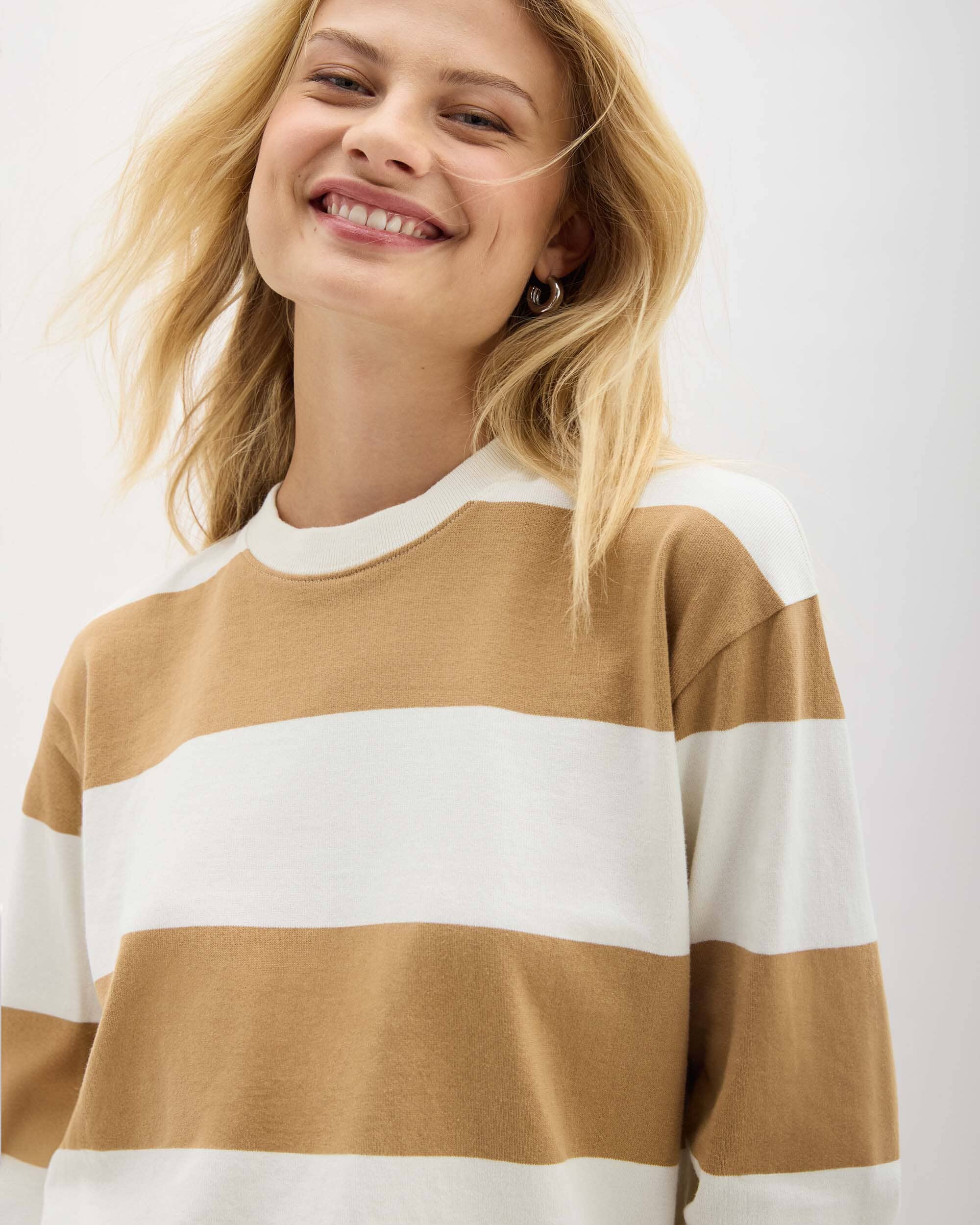 Womens Heavy Pima Rugby Pullover - Pima Cotton Jersey - Khaki Stripe - Image 6