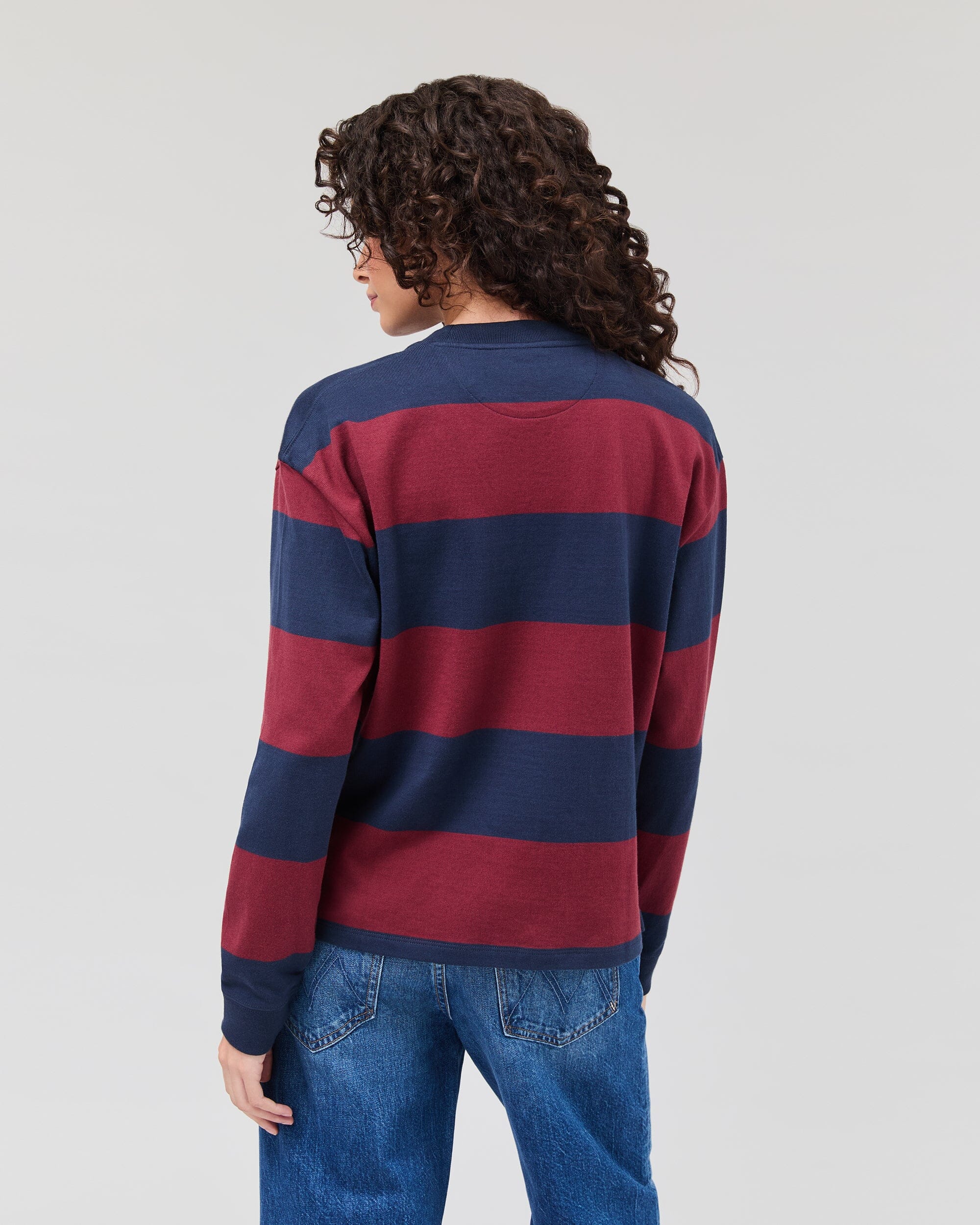 Womens Heavy Pima Rugby Pullover - Pima Cotton Jersey - Maroon/Navy Stripe - Image 4
