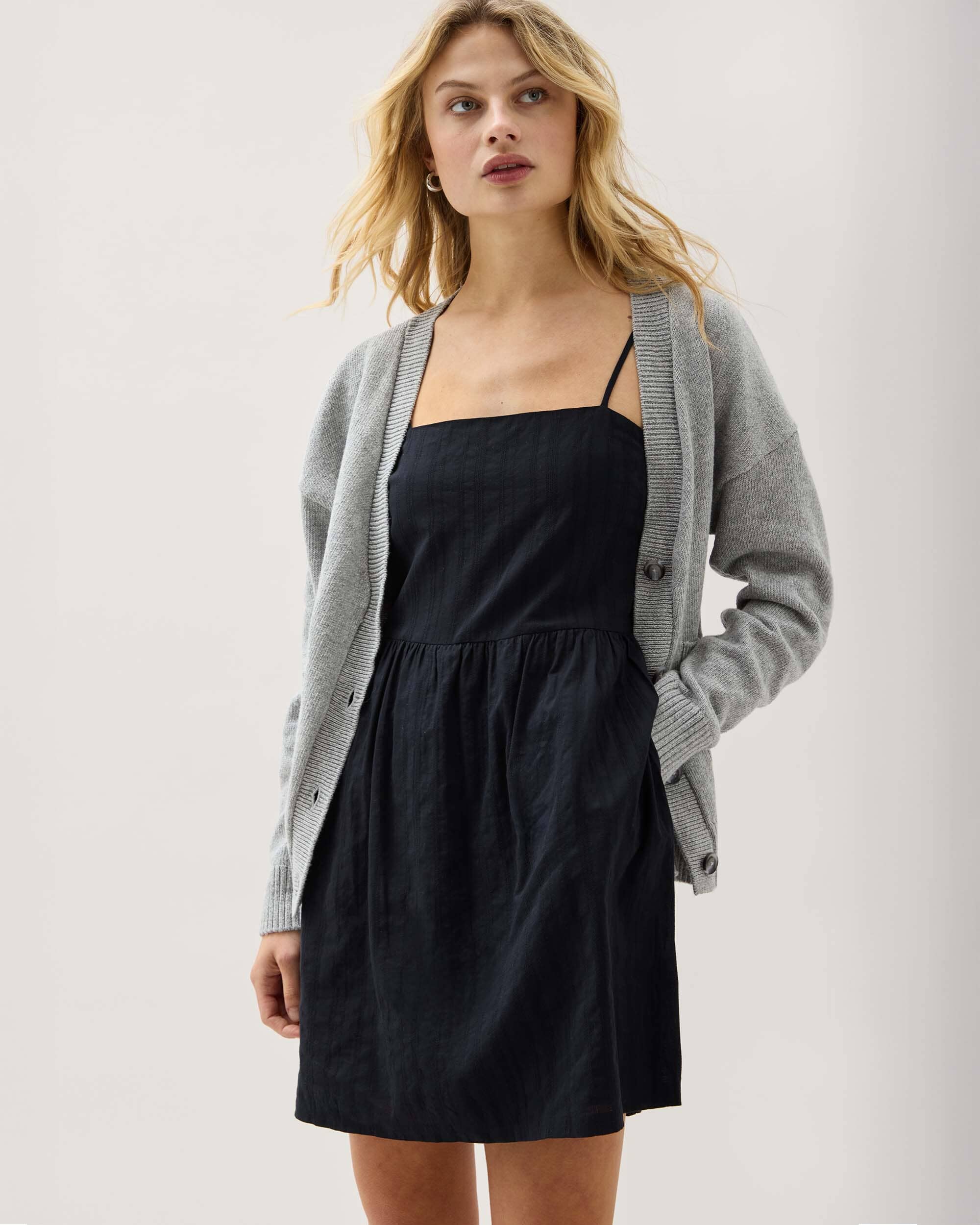Womens Cardiff Mini Dress - Cotton Woven Dobby - Black - Image 3