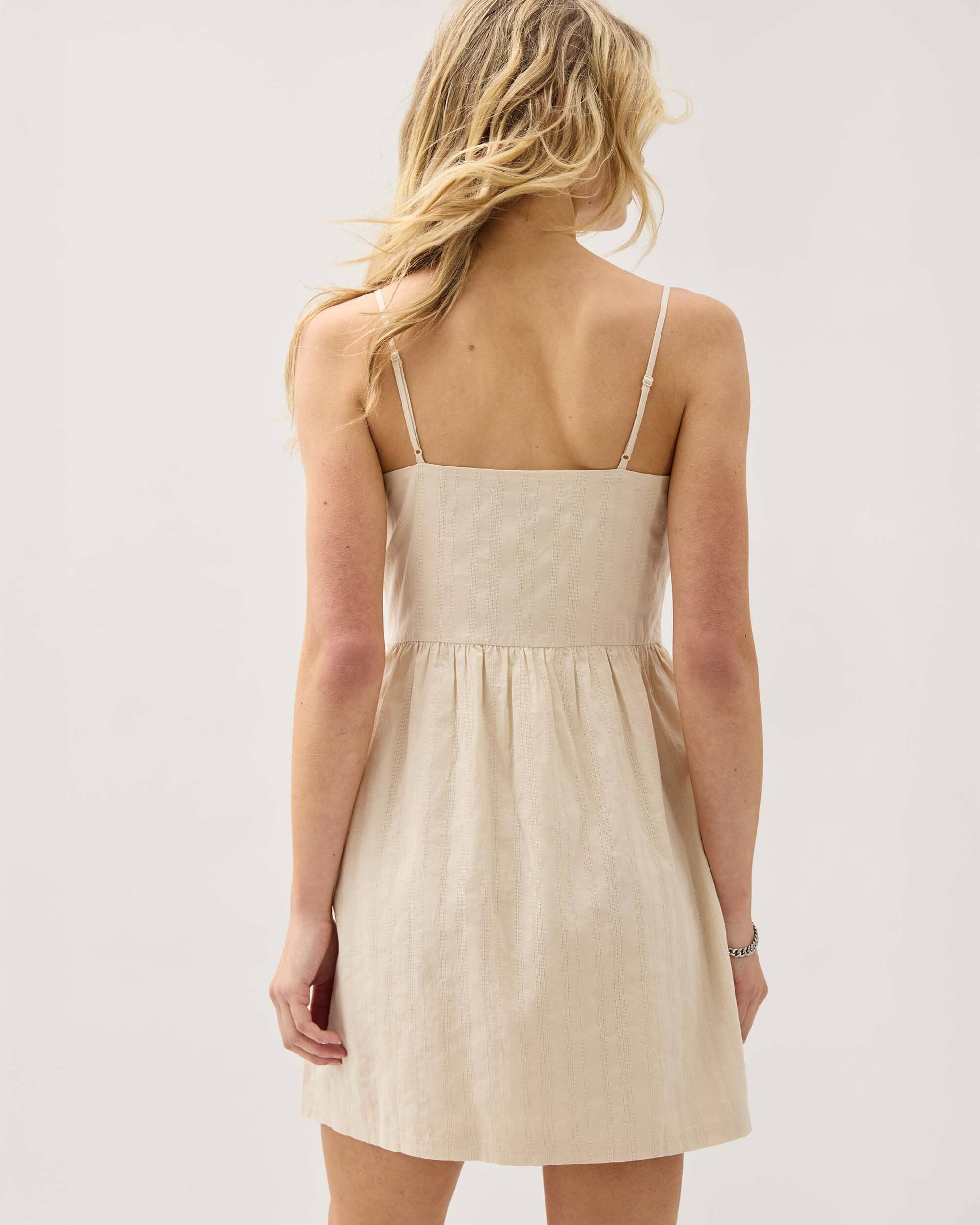 Womens Cardiff Mini Dress - Cotton Woven Dobby - Oat Milk - Image 4