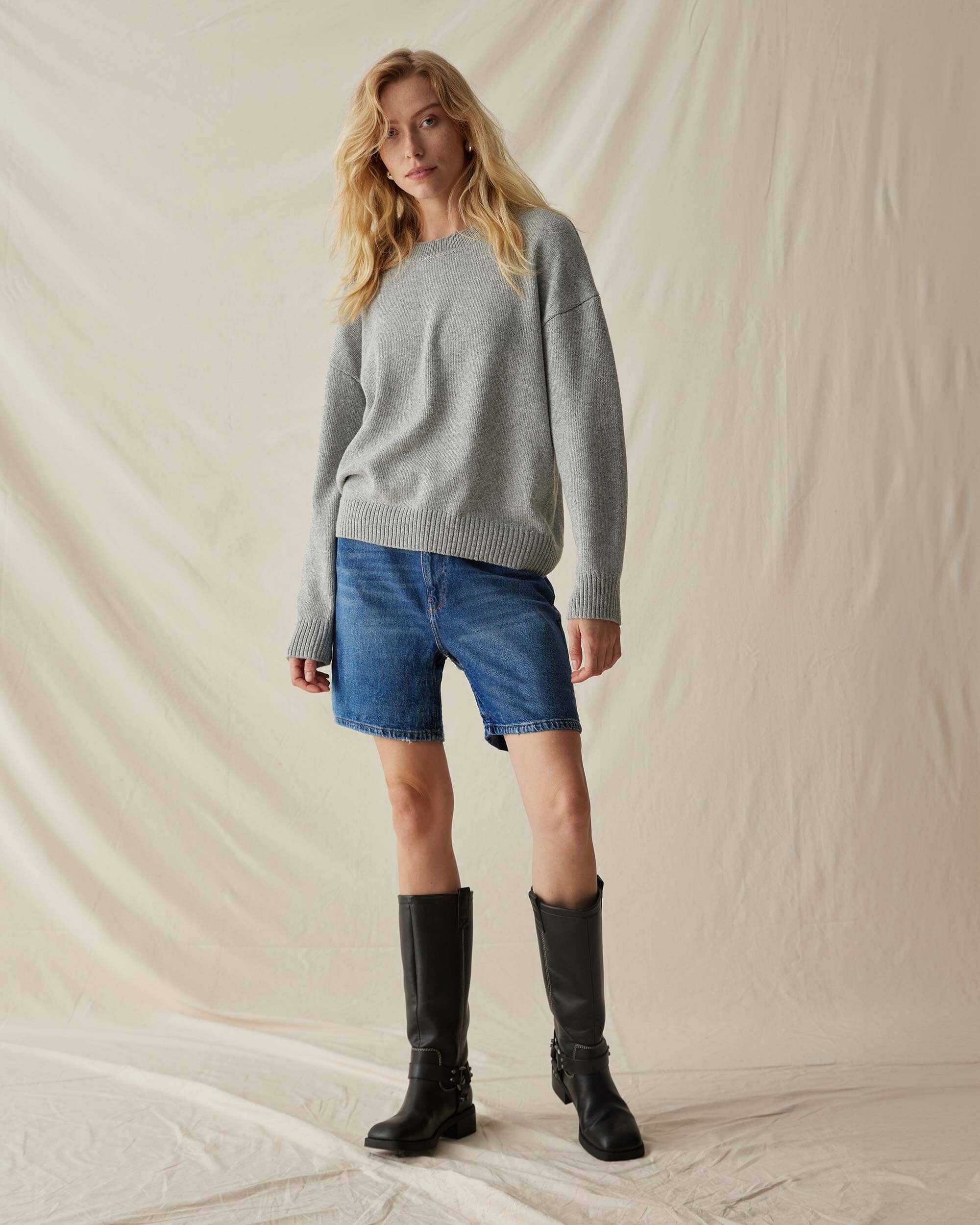 Womens Felicity Lightweight Sweater - Cotton Sweater Knit - Heather Grey - Image 2
