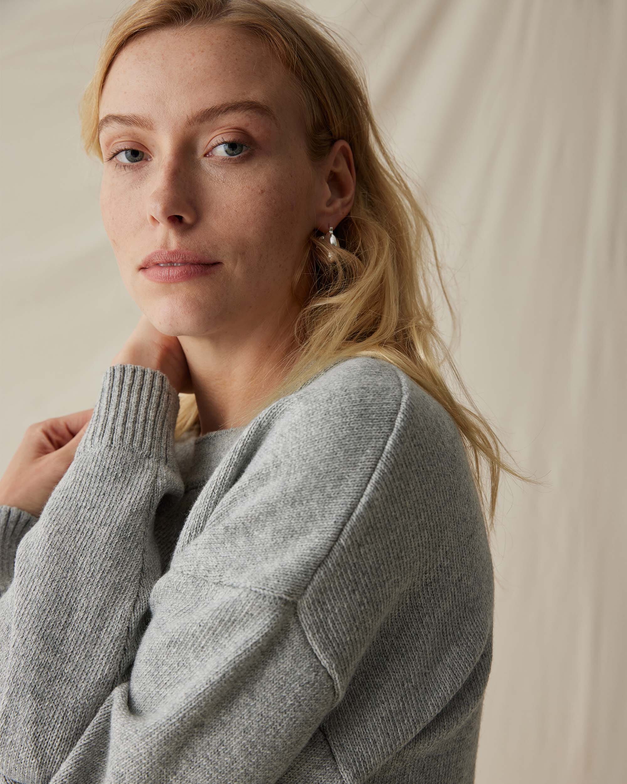 Womens Felicity Lightweight Sweater - Cotton Sweater Knit - Heather Grey - Image 4