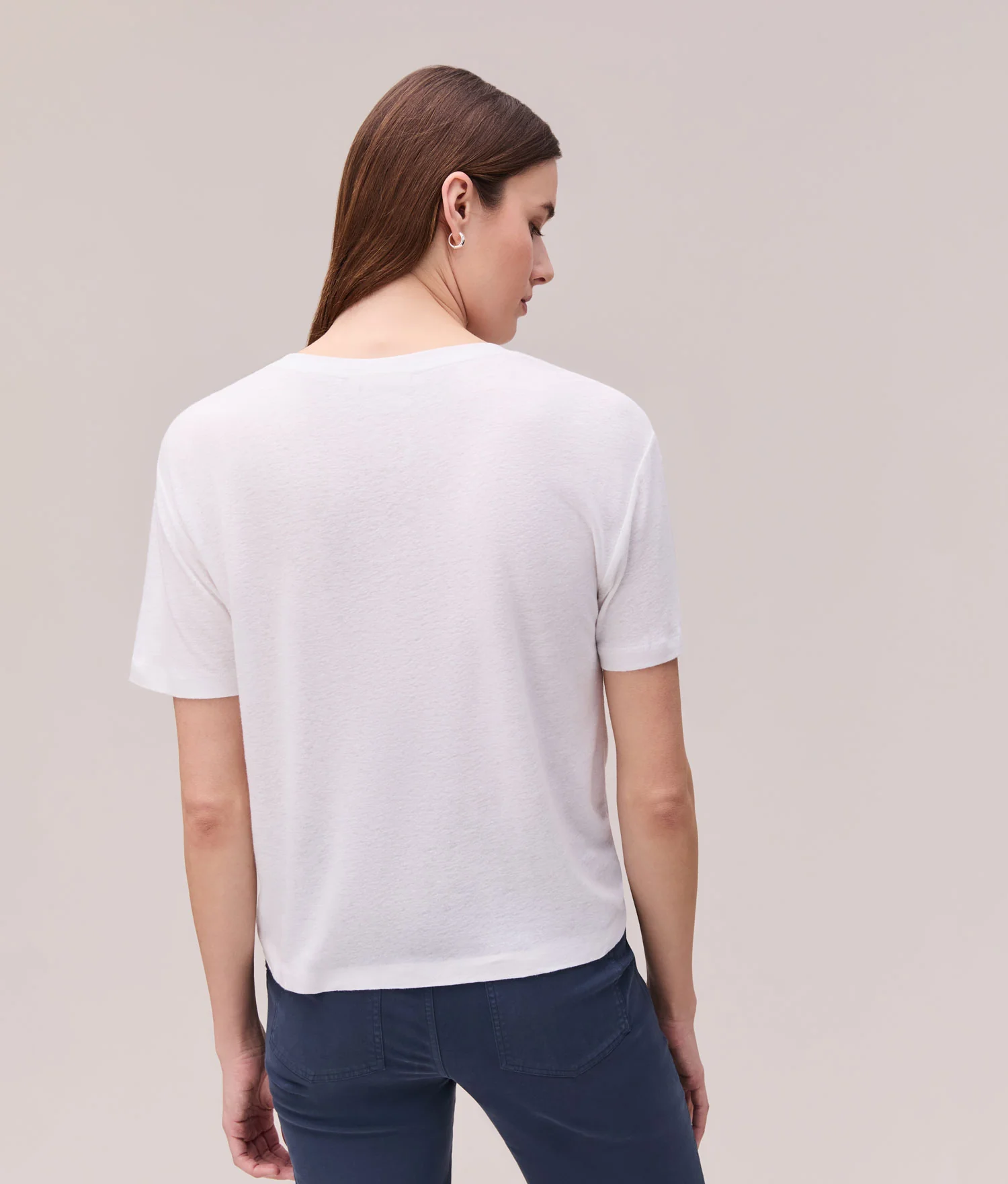 Womens Linen Jersey V Neck Tee - Linen Jersey - White - Image 2