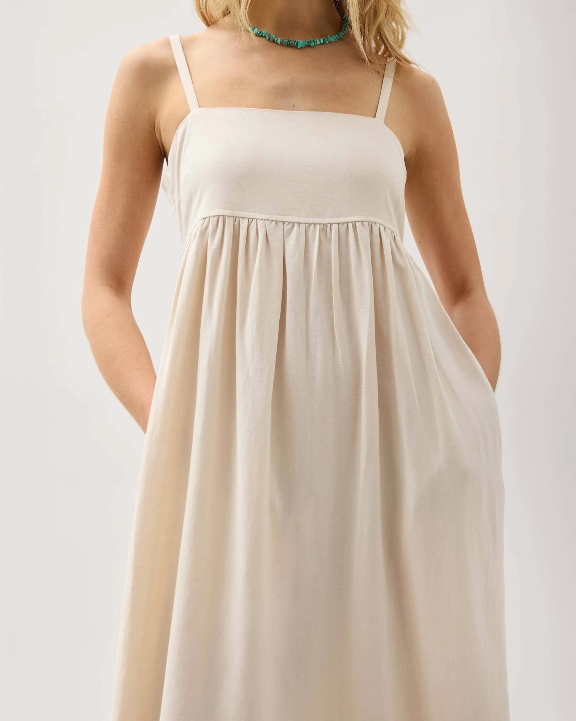 Womens Linen Maxi Dress - Rayon Linen Woven - Bone - Image 5
