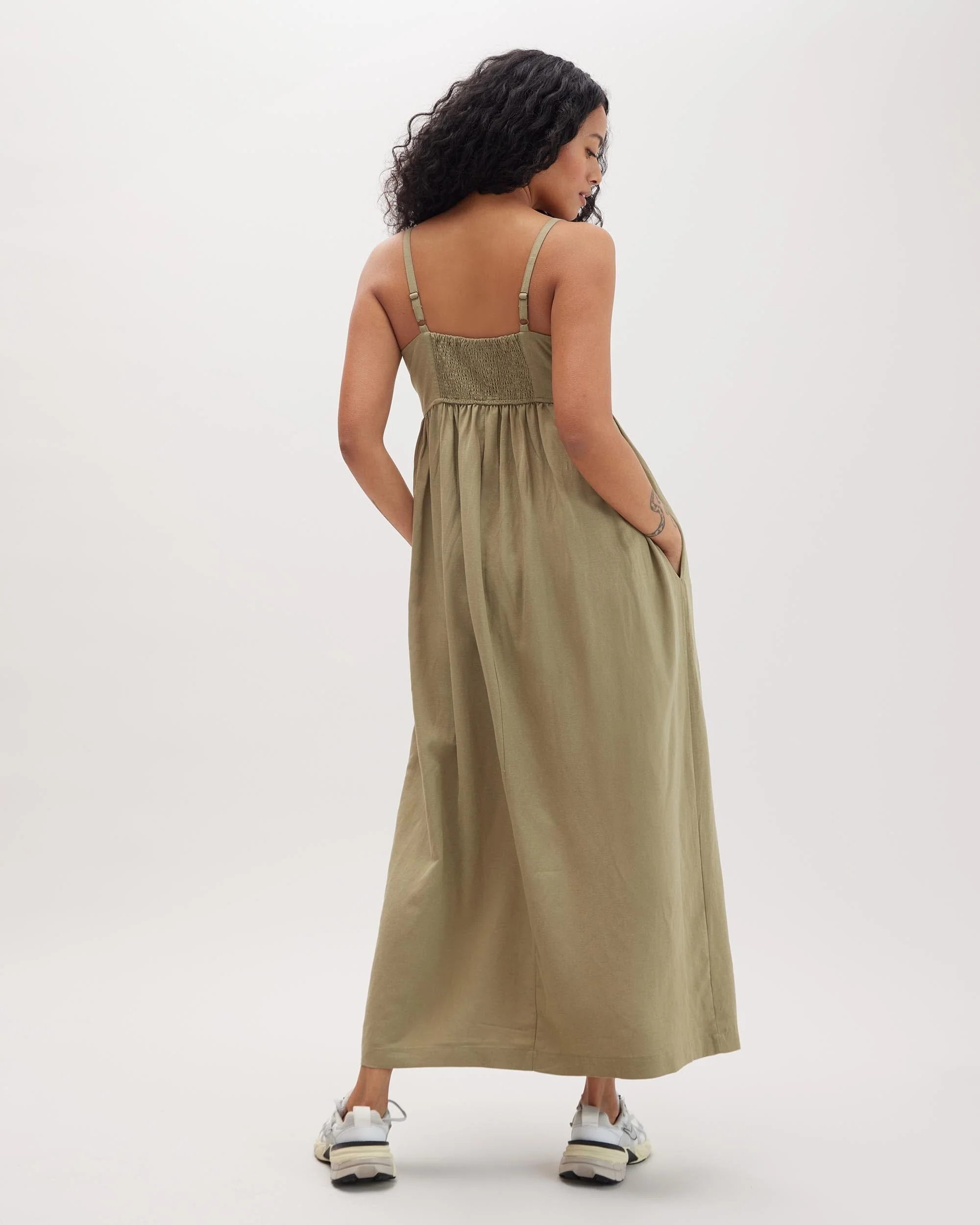 Womens Linen Maxi Dress - Rayon Linen Woven - Dried Sage - Image 3