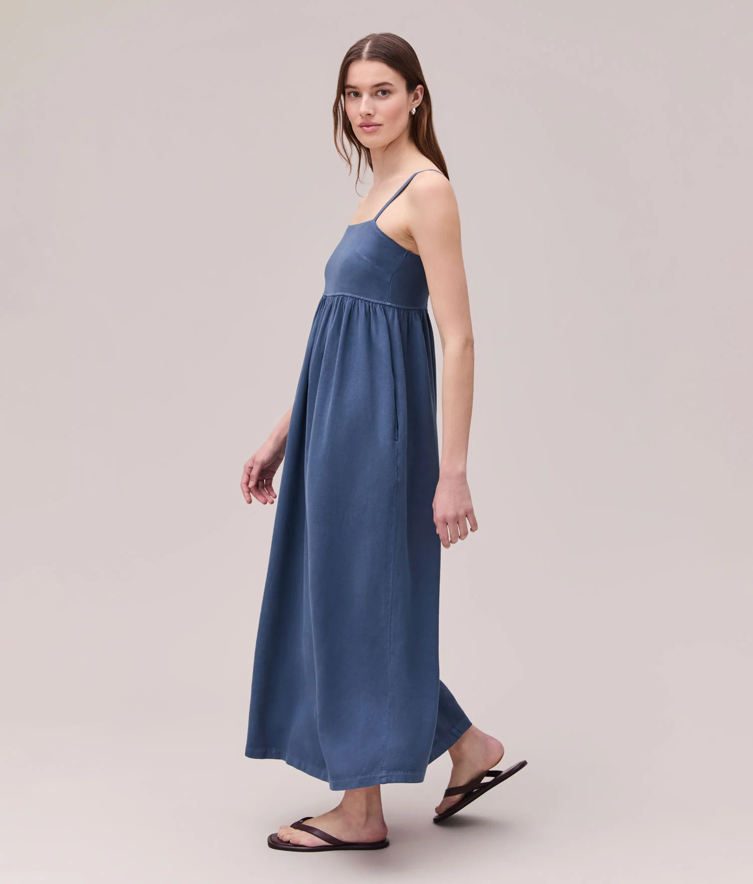 Womens Linen Maxi Dress - Rayon Linen Woven - Vintage Indigo - Image 4