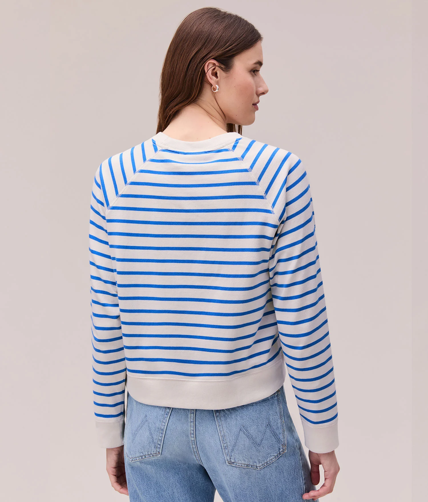 Womens Heavy Pima Sweatshirt - Pima Cotton Jersey - Pop Blue Stripe - Image 2