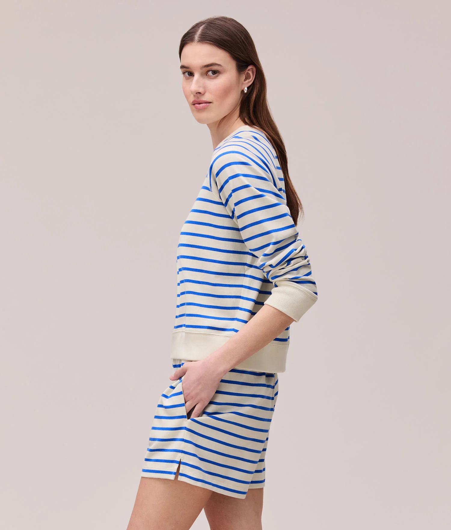 Womens Heavy Pima Sweatshirt - Pima Cotton Jersey - Pop Blue Stripe - Image 3
