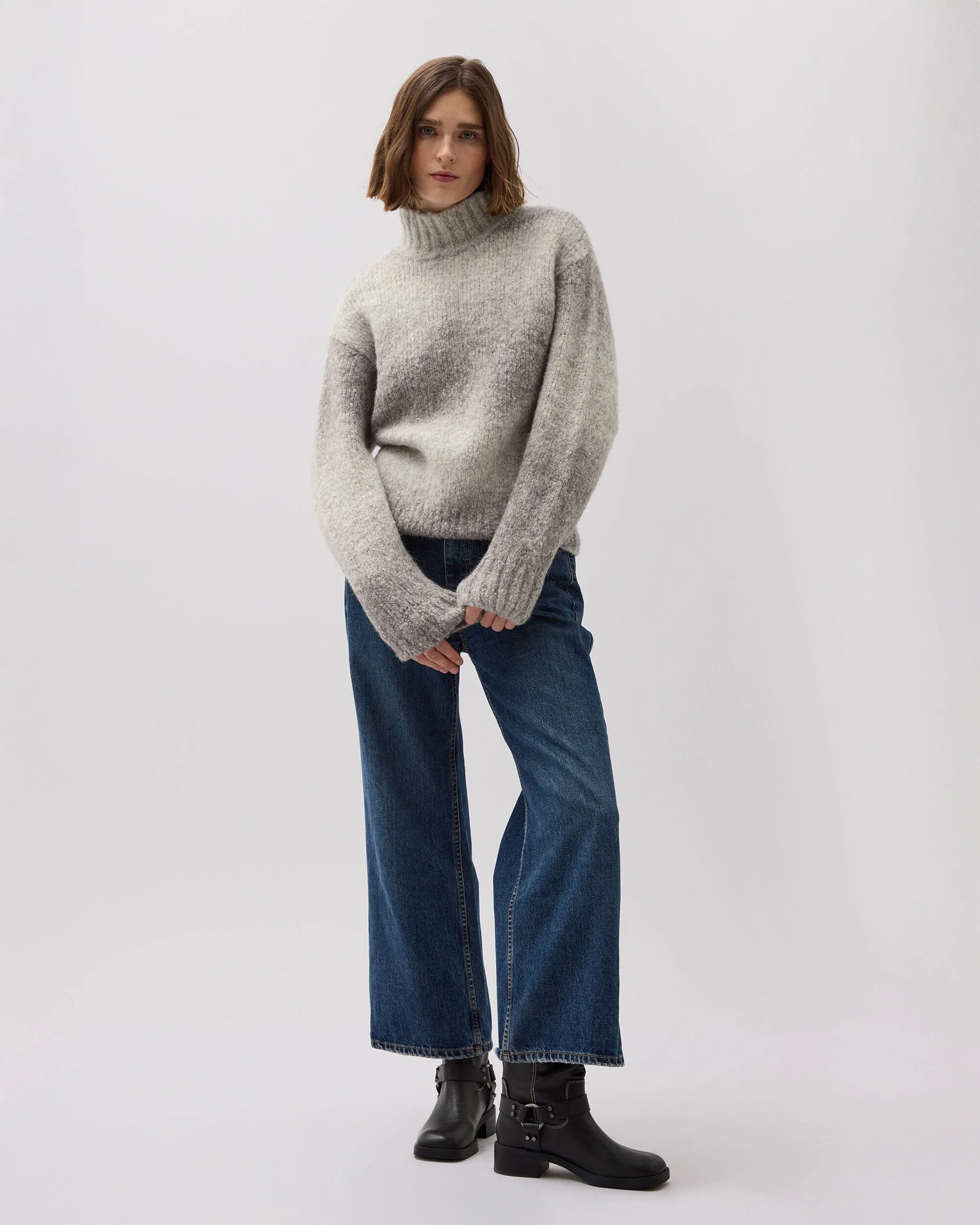 Womens Memory Sweater - Alpaca Sweater Knit - Grey Degrade - Image 2