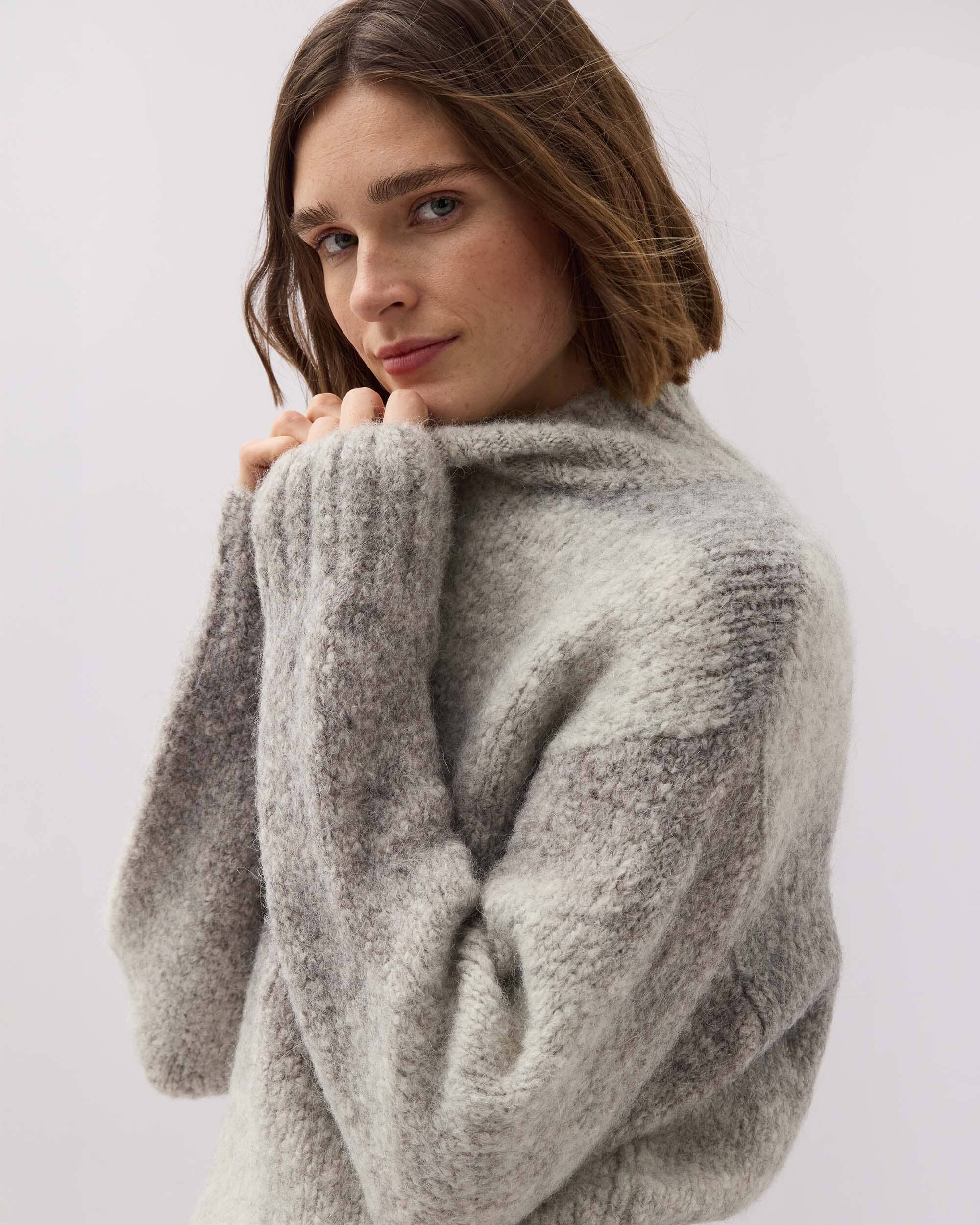 Womens Memory Sweater - Alpaca Sweater Knit - Grey Degrade - Image 6