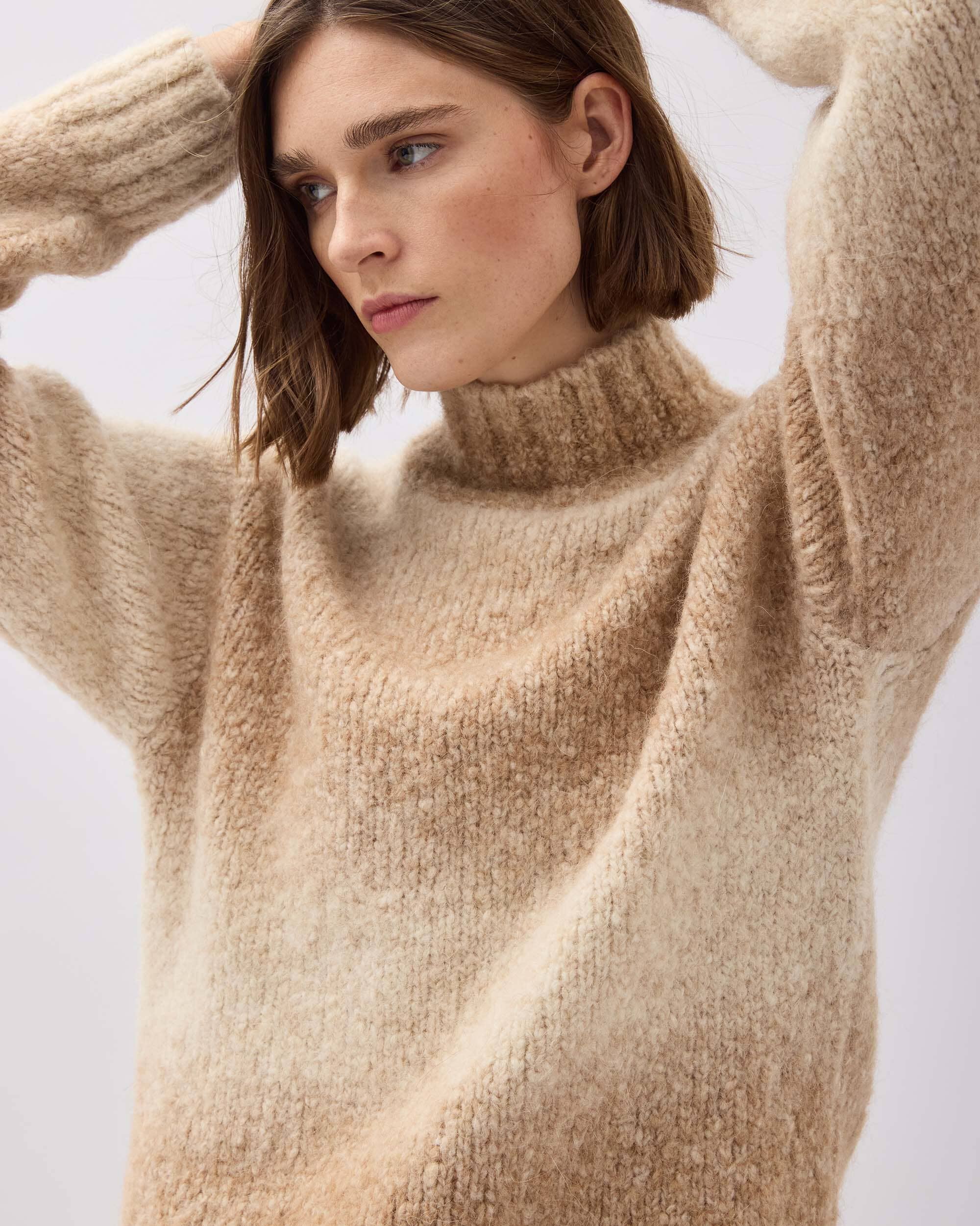 Womens Memory Sweater - Alpaca Sweater Knit - Oatmeal Degrade - Image 4