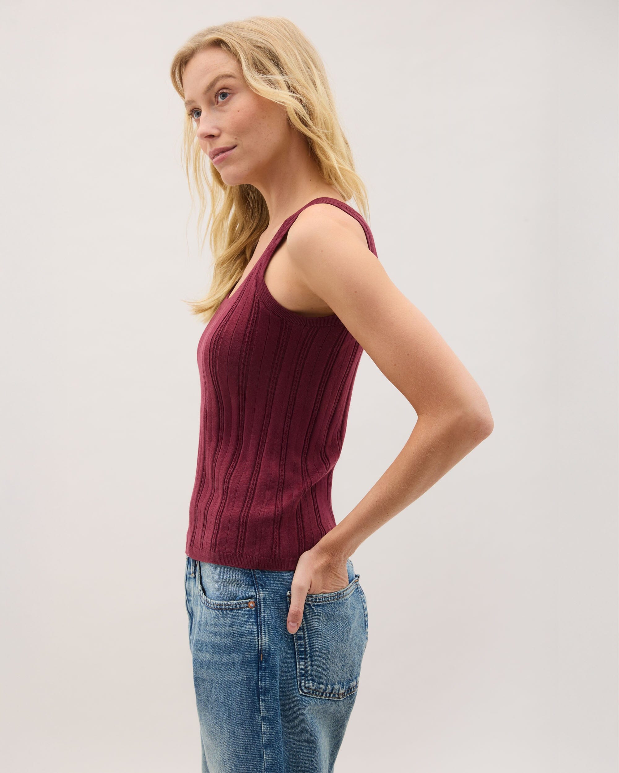 Womens Monica Tank - Cotton Sweater Knit - Burgundy - Image 3