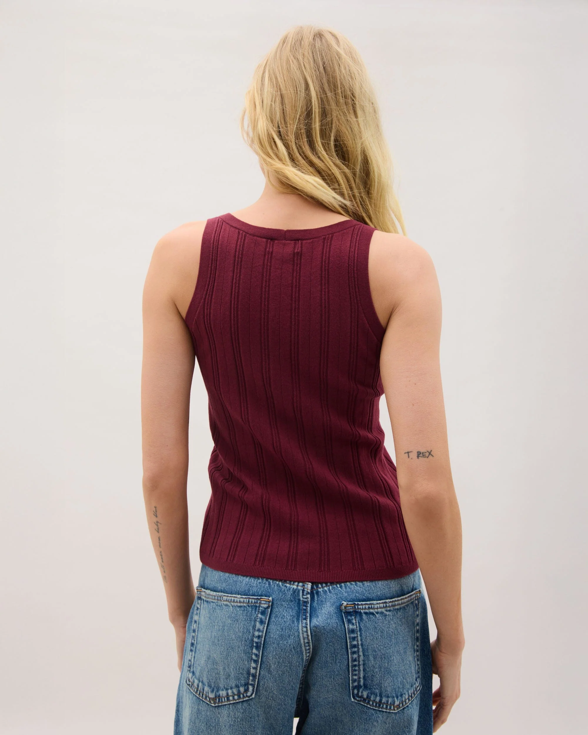 Womens Monica Tank - Cotton Sweater Knit - Burgundy - Image 4