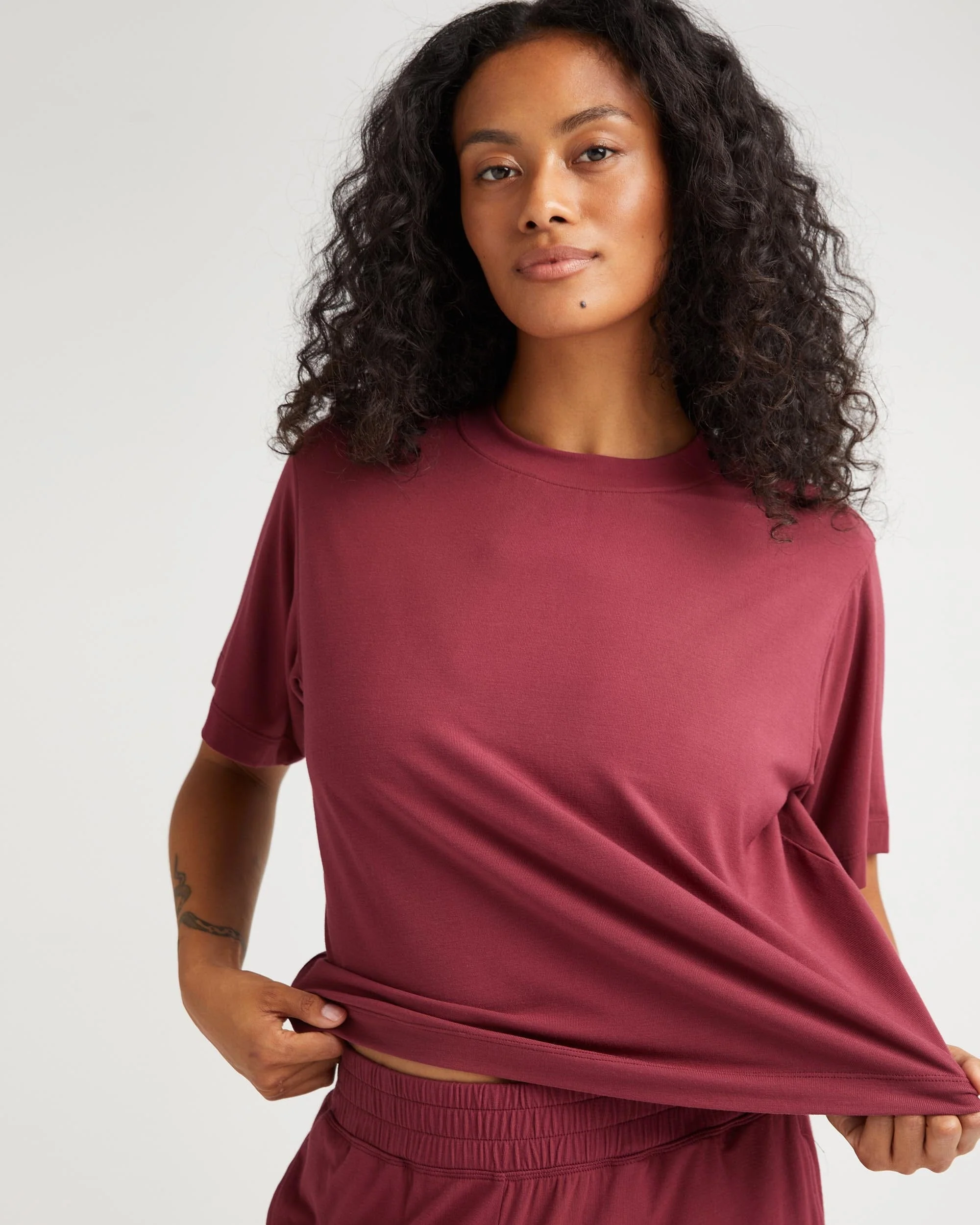 Womens Night Knit Tee - Rayon Jersey - Ruby Port