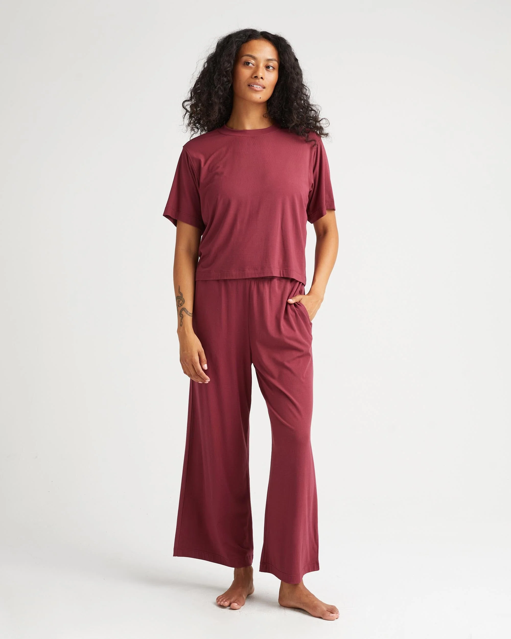 Womens Night Knit Tee - Rayon Jersey - Ruby Port - Image 2