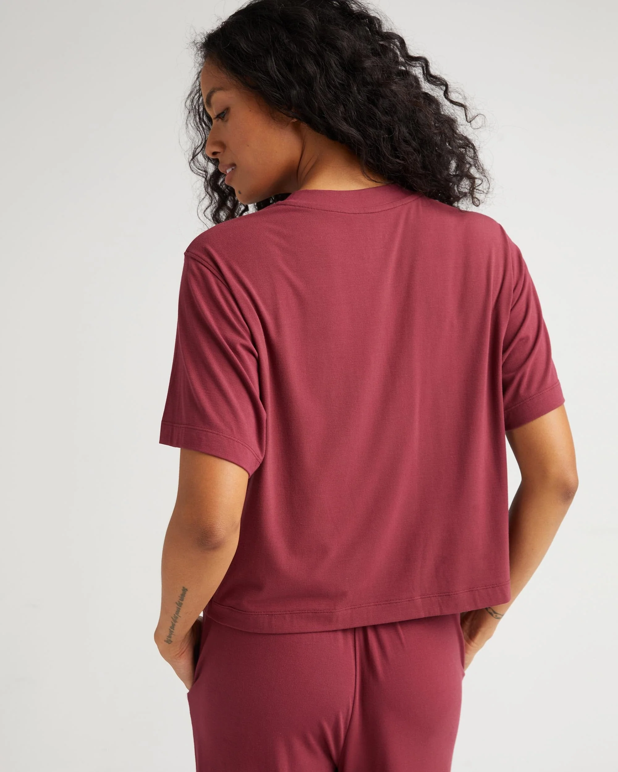 Womens Night Knit Tee - Rayon Jersey - Ruby Port - Image 3