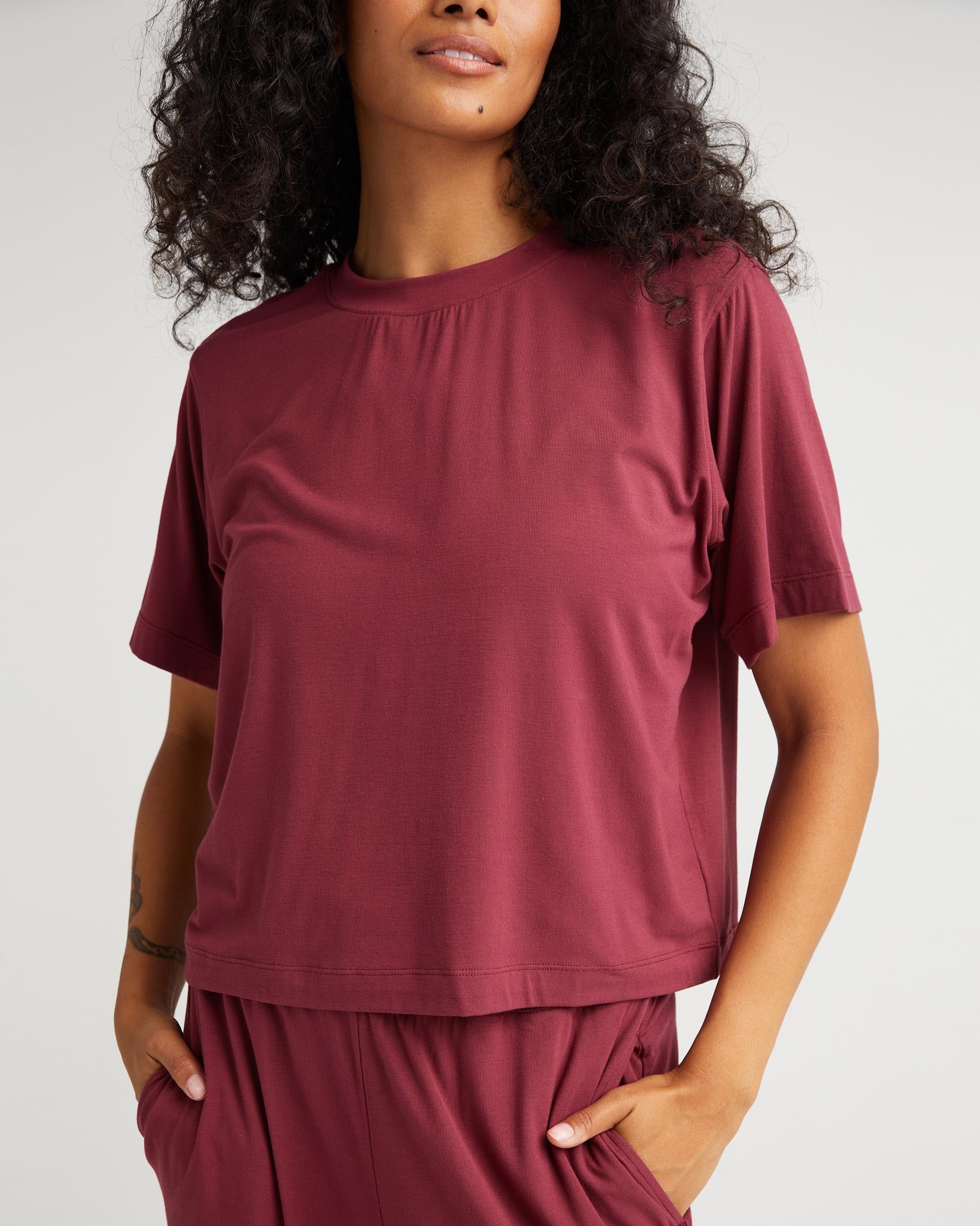 Womens Night Knit Tee - Rayon Jersey - Ruby Port - Image 4