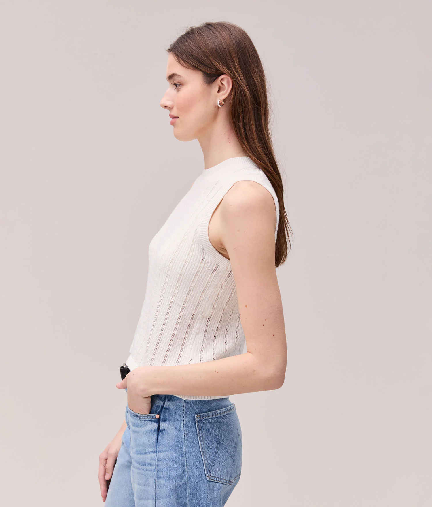 Womens Organic Cotton Knit Tank - Cotton Sweater Knit - Coconut Milk - Image 5