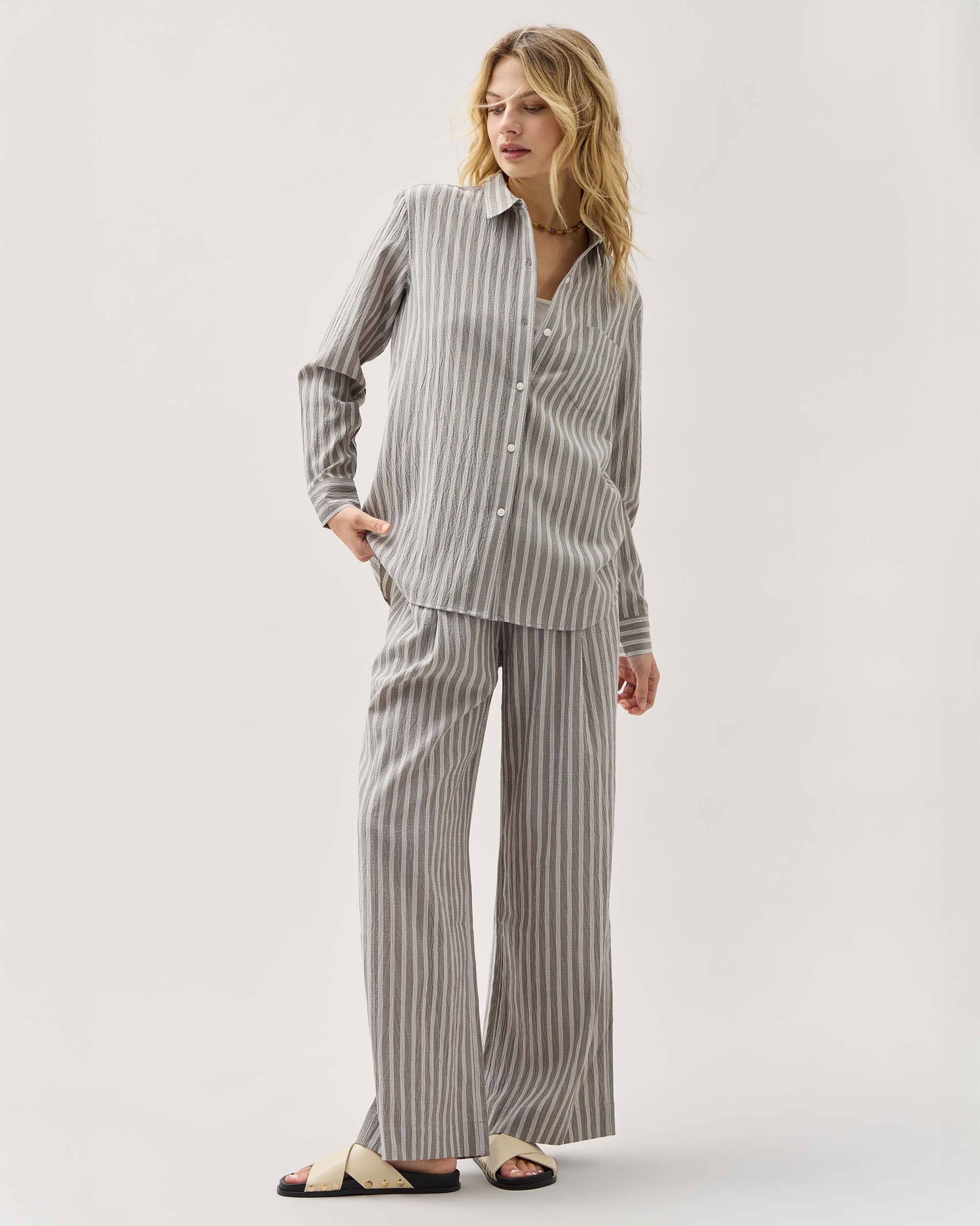 Womens Palermo Button Up - Poly Seer Sucker Stripe - Black Stripe - Image 2