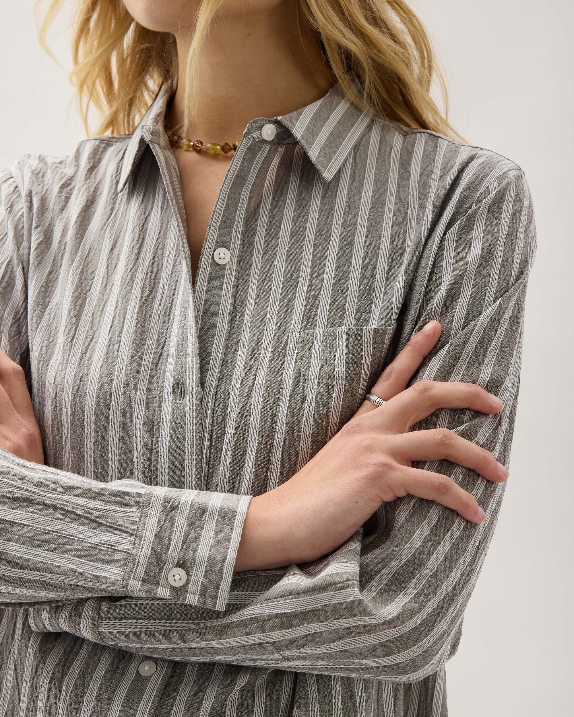 Womens Palermo Button Up - Poly Seer Sucker Stripe - Black Stripe - Image 3