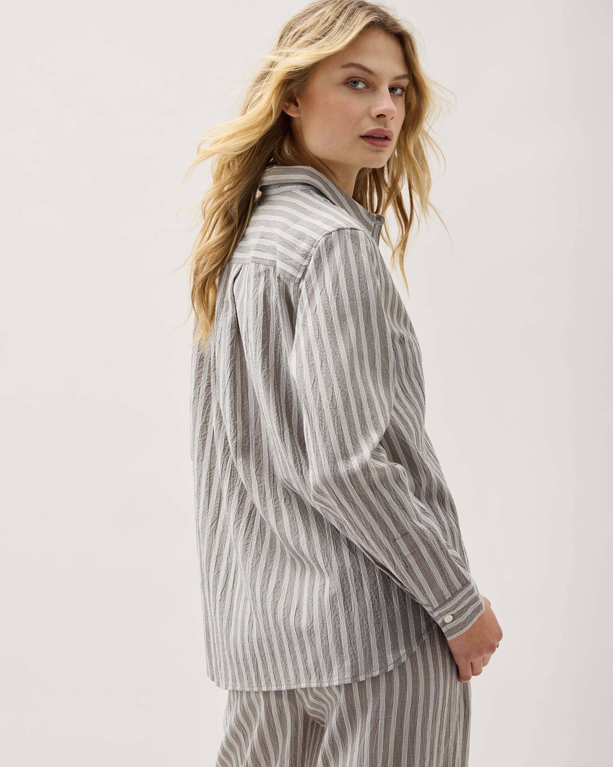 Womens Palermo Button Up - Poly Seer Sucker Stripe - Black Stripe - Image 5