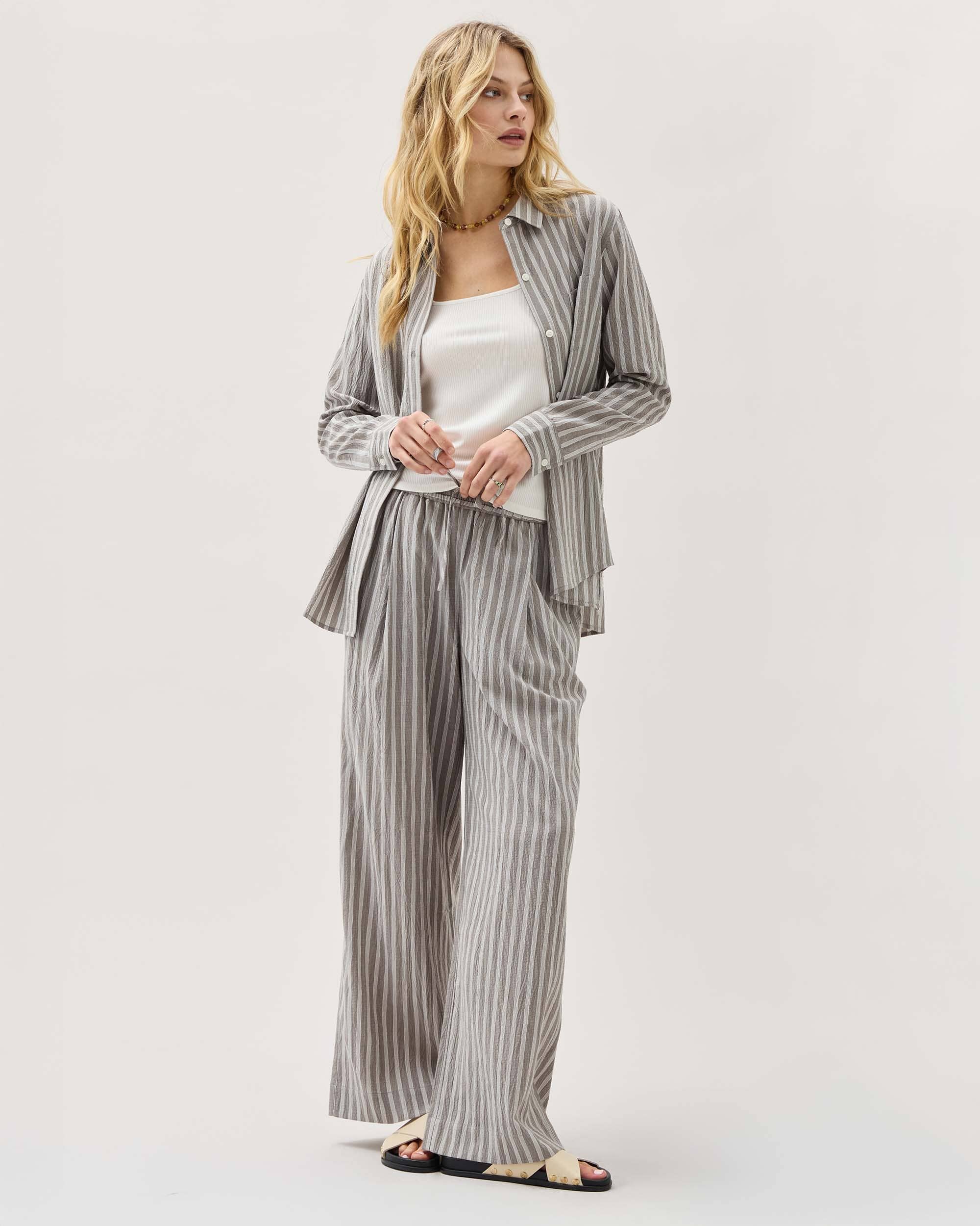 Womens Palermo Pant - Poly Seer Sucker Stripe - Black Stripe - Image 2
