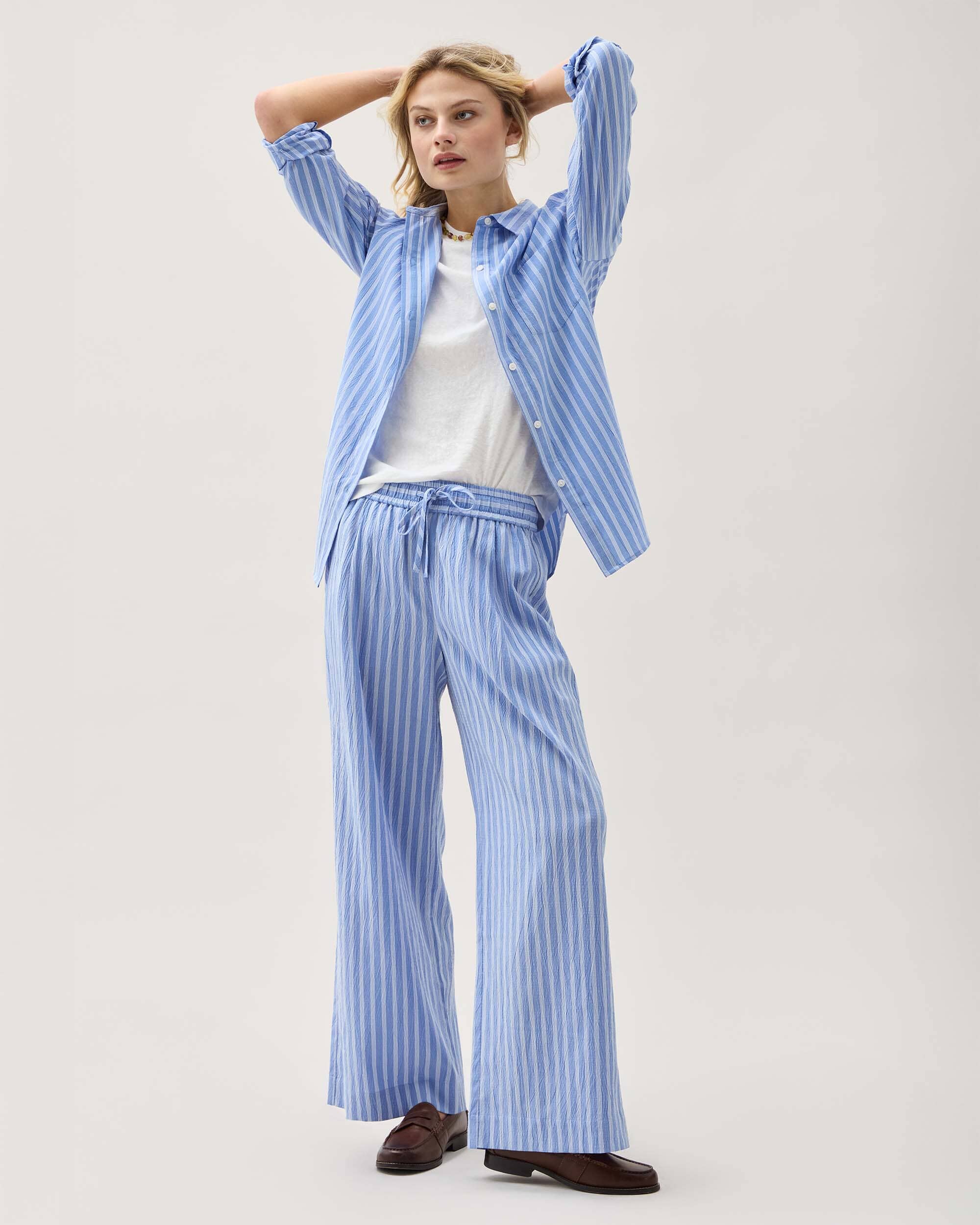 Womens Palermo Pant - Poly Seer Sucker Stripe - Oxford Blue Stripe - Image 2