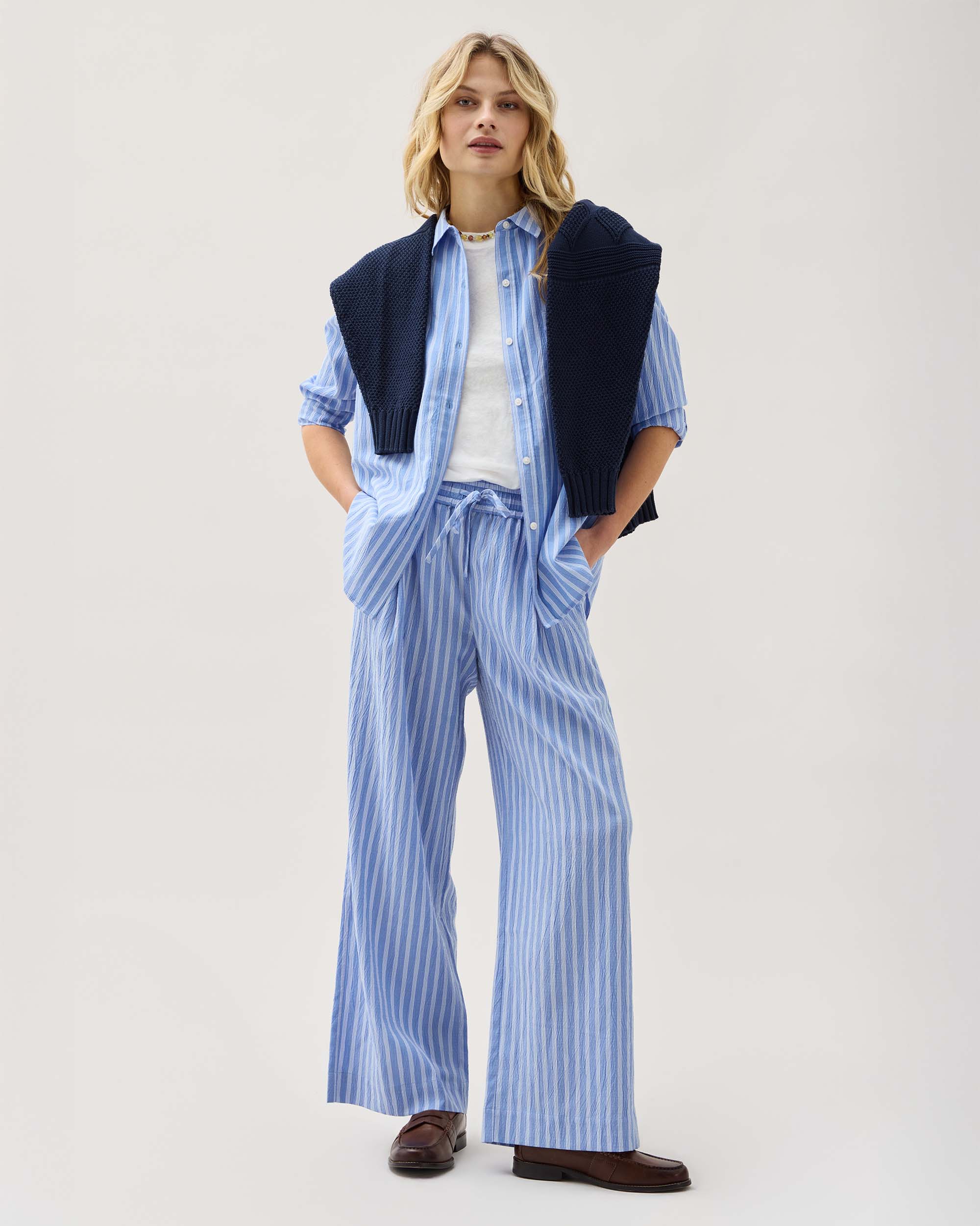 Womens Palermo Pant - Poly Seer Sucker Stripe - Oxford Blue Stripe - Image 3
