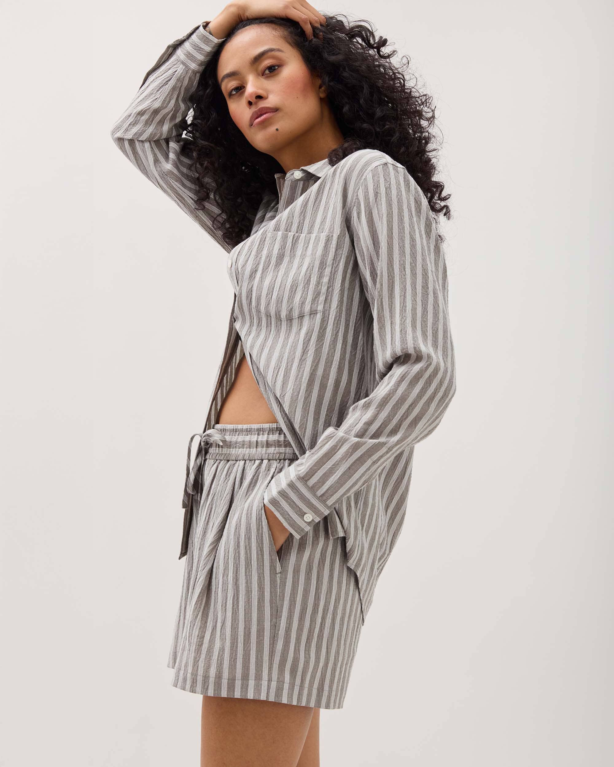 Womens Palermo Short - Poly Seer Sucker Stripe - Black / White Stripe - Image 2
