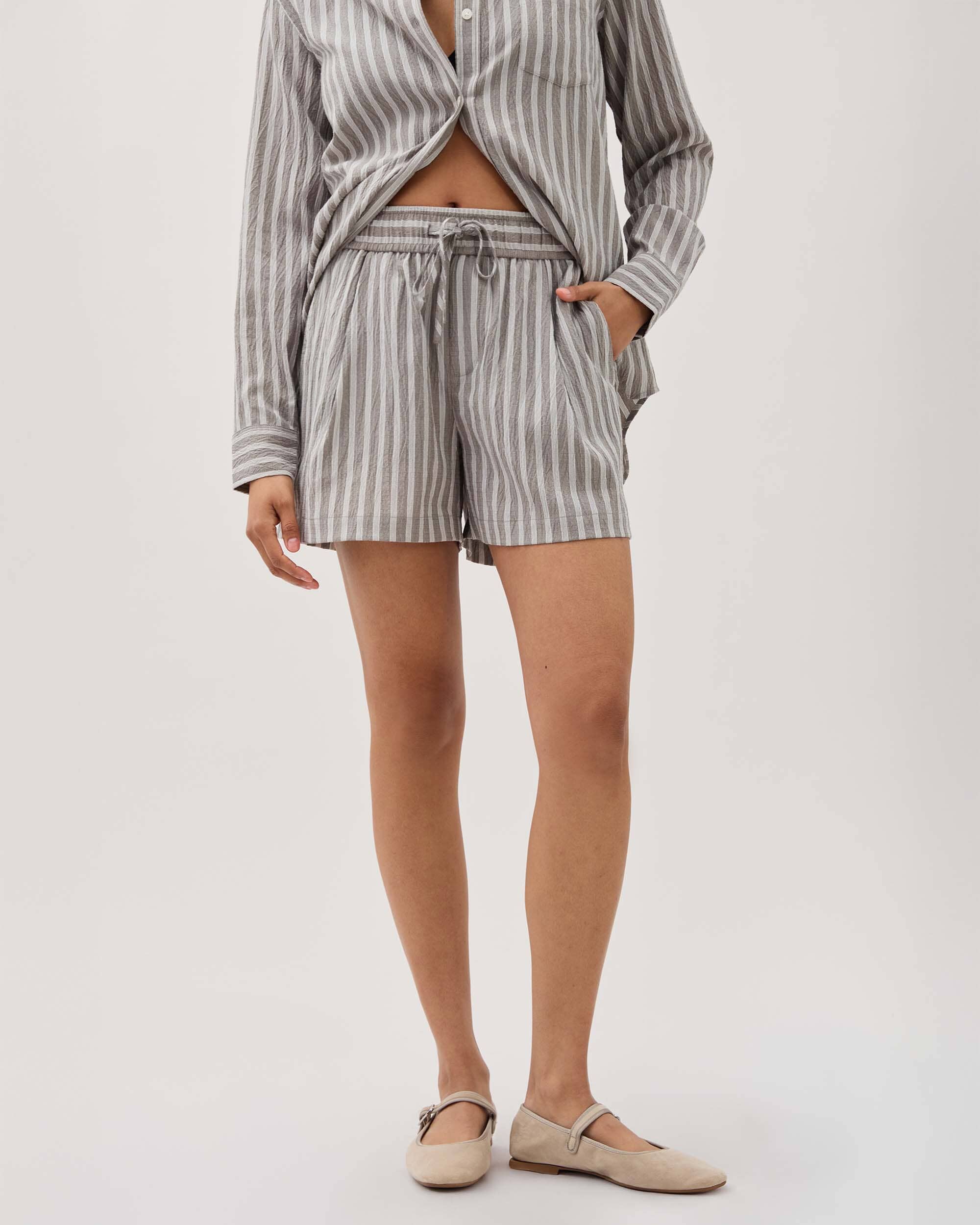 Womens Palermo Short - Poly Seer Sucker Stripe - Black / White Stripe - Image 5