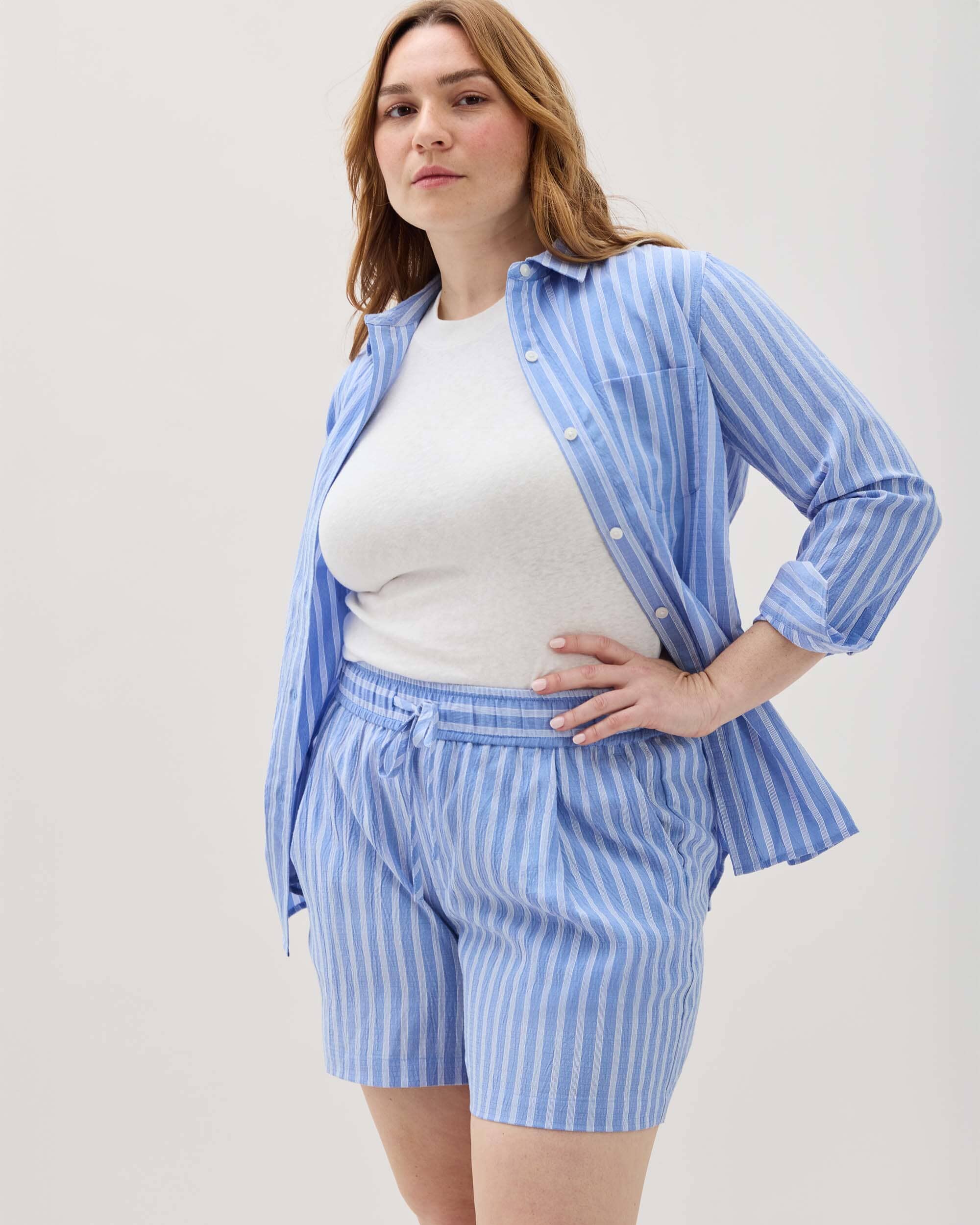 Womens Palermo Short - Poly Seer Sucker Stripe - Blue Stripe - Image 2