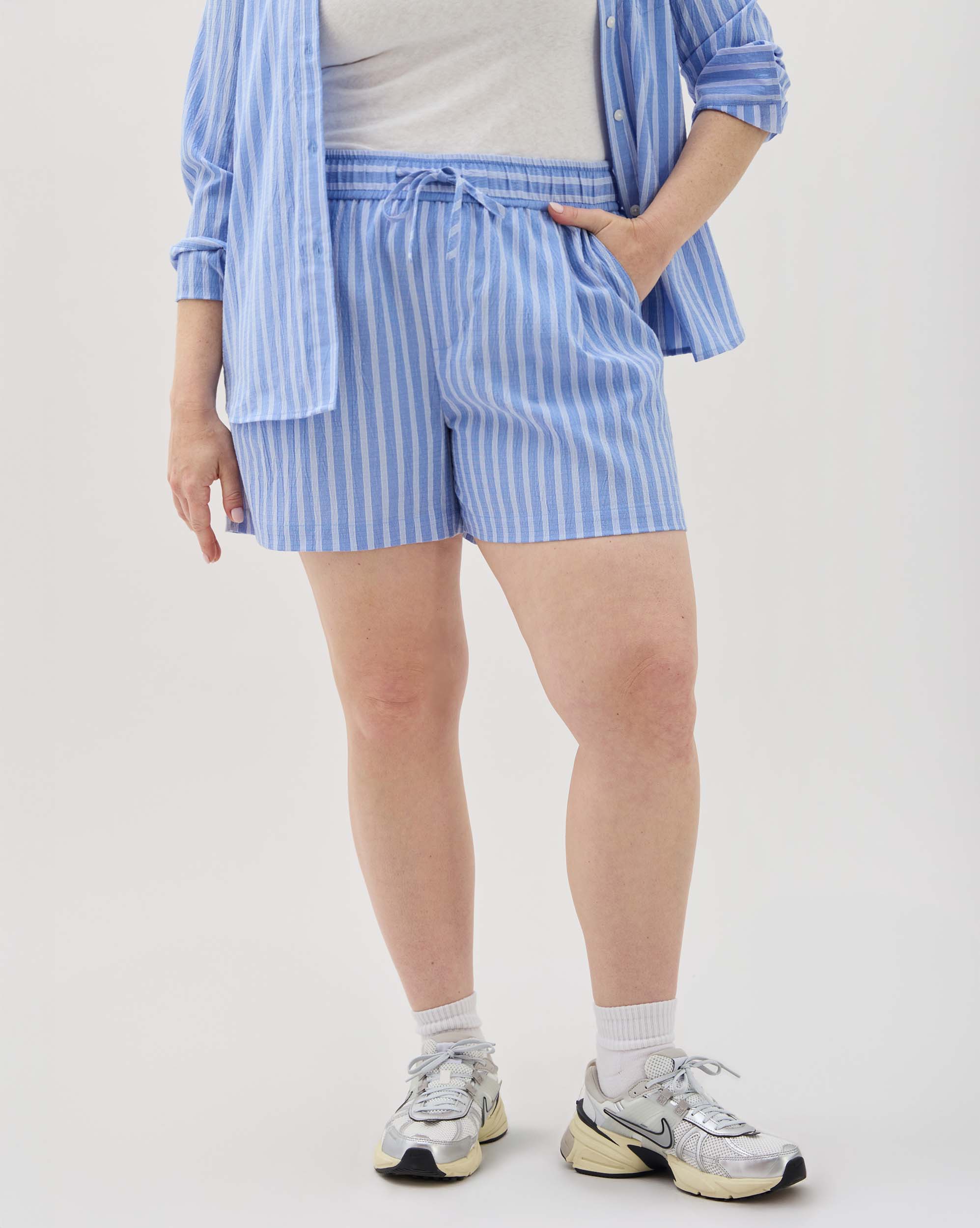 Womens Palermo Short - Poly Seer Sucker Stripe - Blue Stripe - Image 4