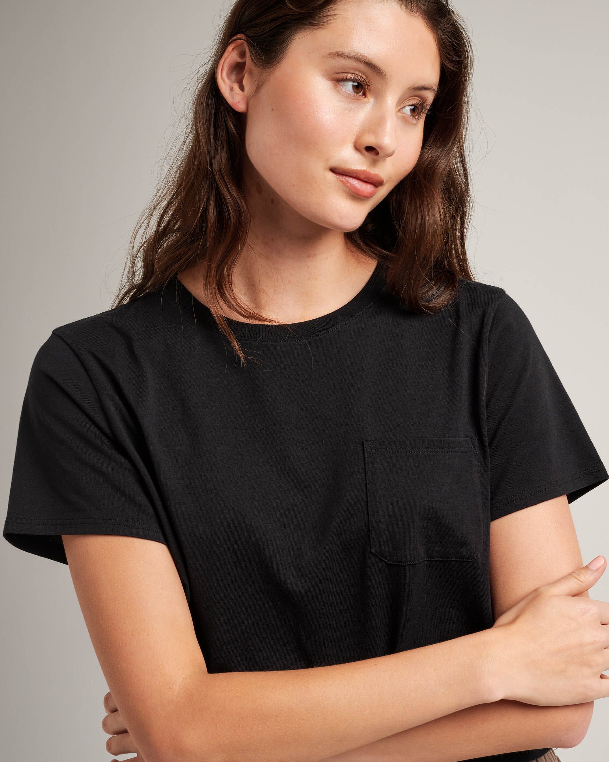 Womens Pima Boxy Crop Tee - Pima Cotton Jersey - Black - Image 4