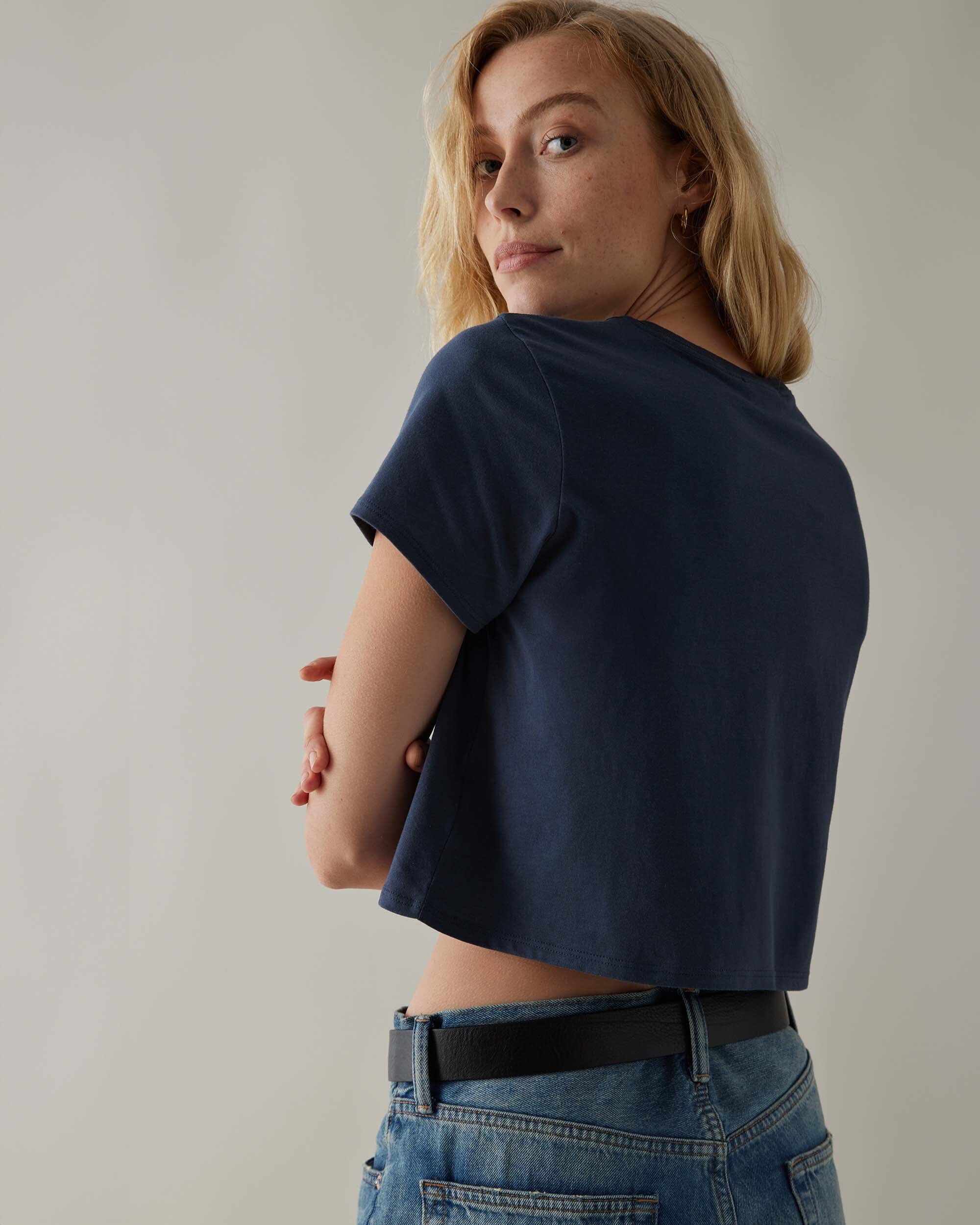 Womens Pima Boxy Crop Tee - Pima Cotton Jersey - Blue Nights - Image 3