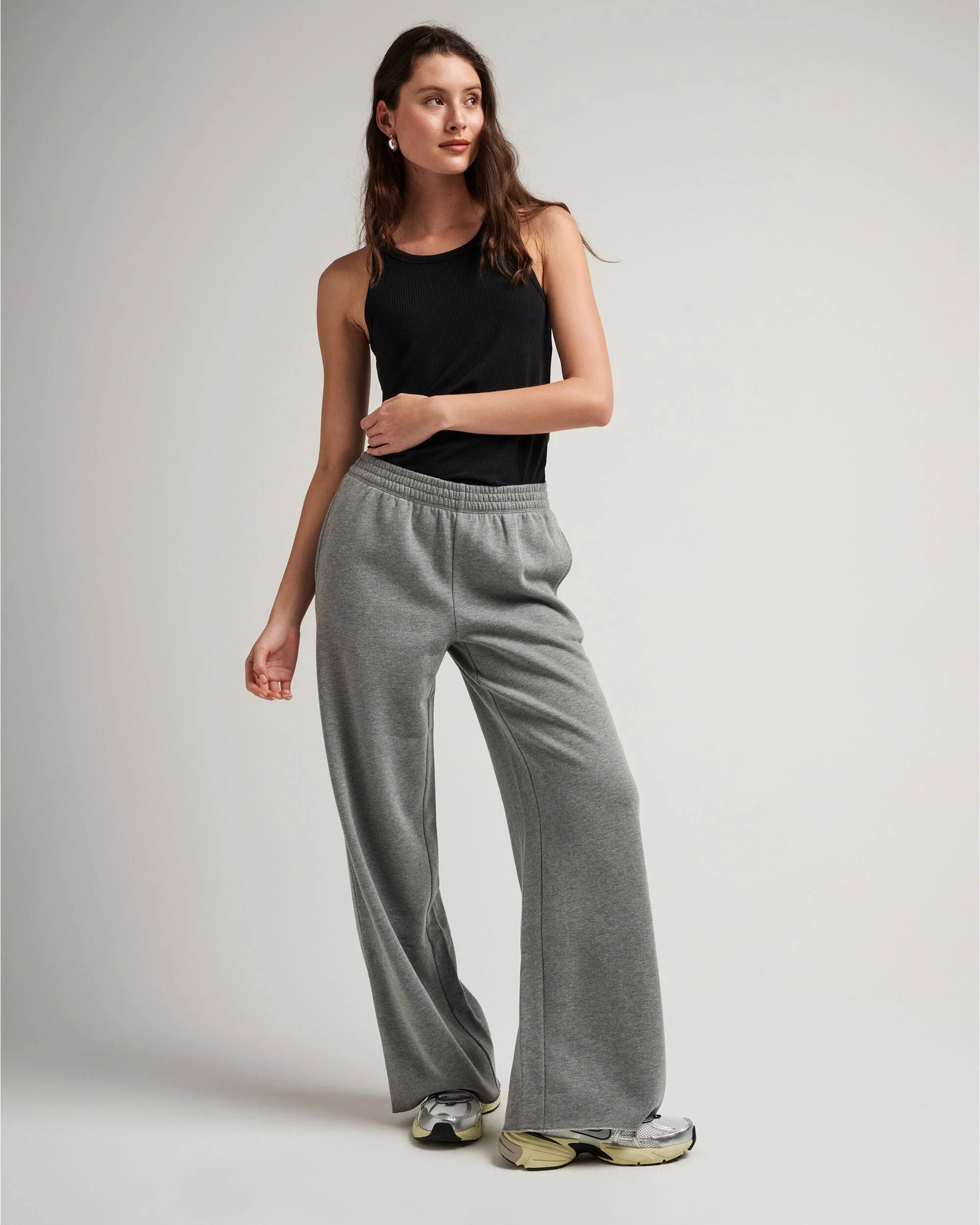 Womens Recycled Fleece Wide Leg Pant - Recycled Fleece - Heather Grey - Image 2