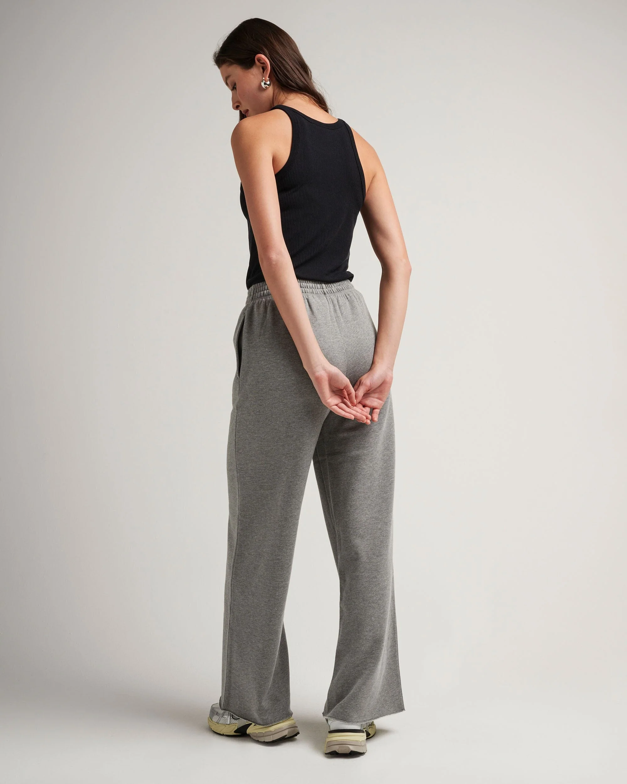 Womens Recycled Fleece Wide Leg Pant - Recycled Fleece - Heather Grey - Image 3
