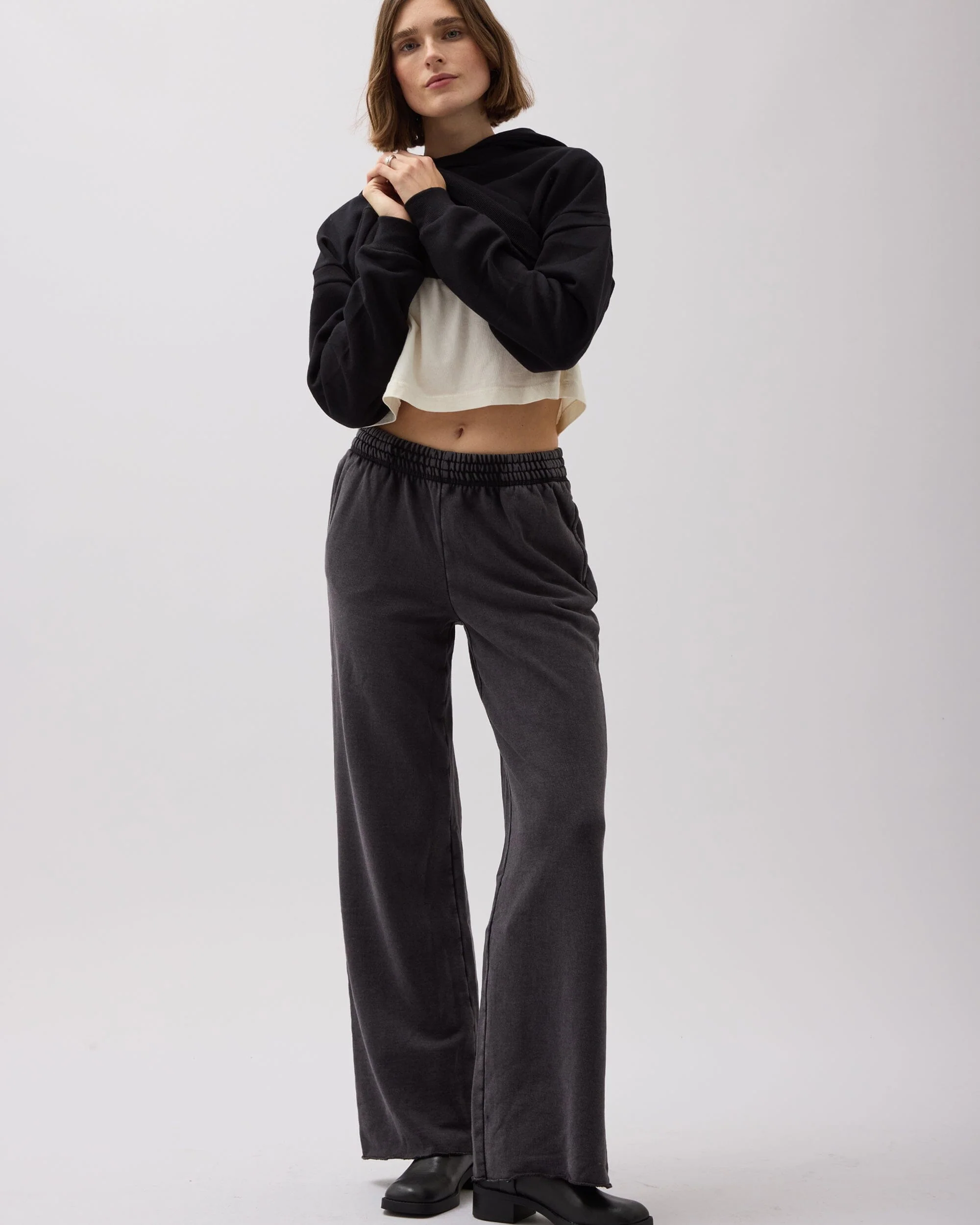 Womens Recycled Fleece Wide Leg Pant - Recycled Fleece - Mineral Black