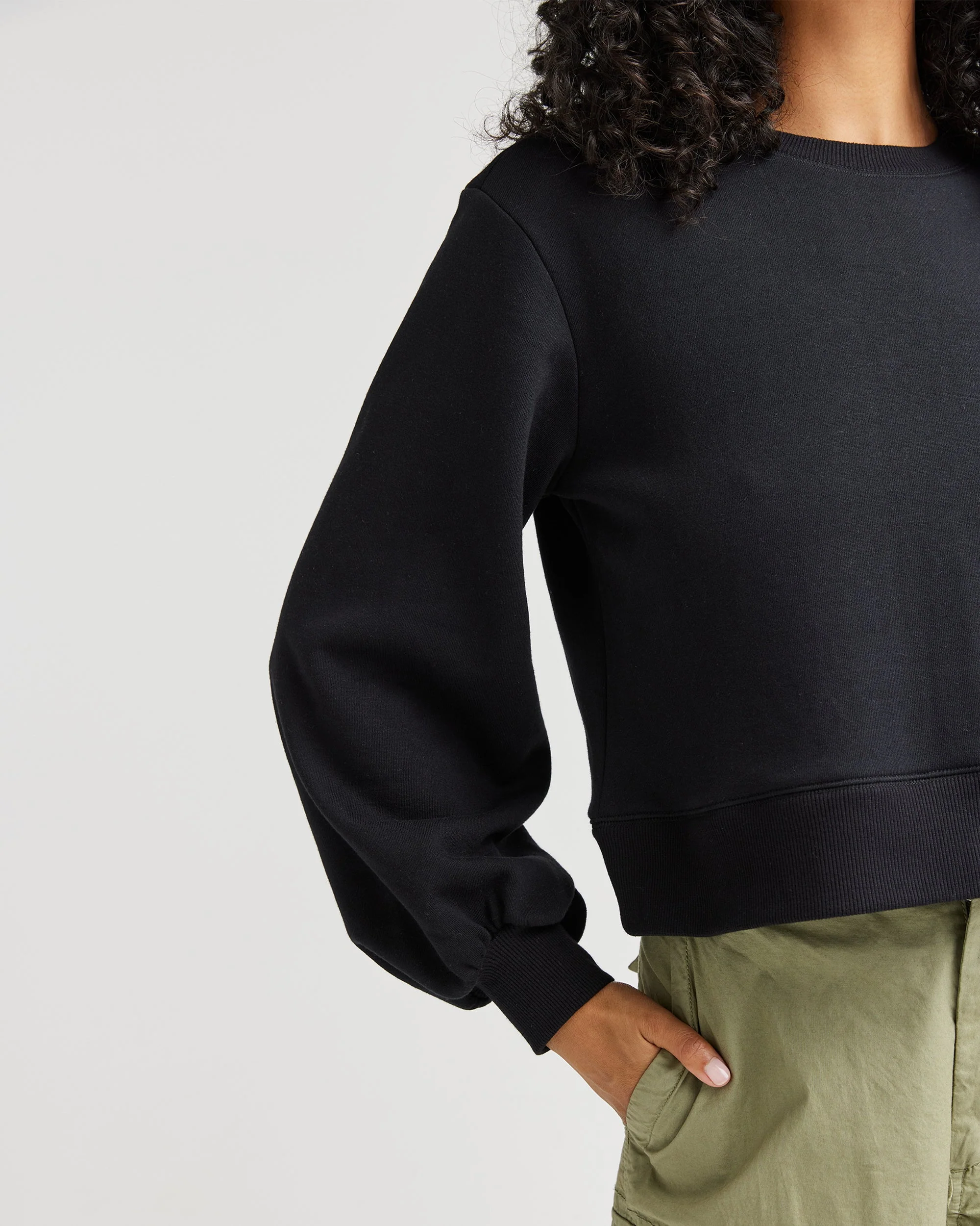 Womens Recycled Fleece Cropped Sweatshirt - Recycled Fleece - Black - Image 4