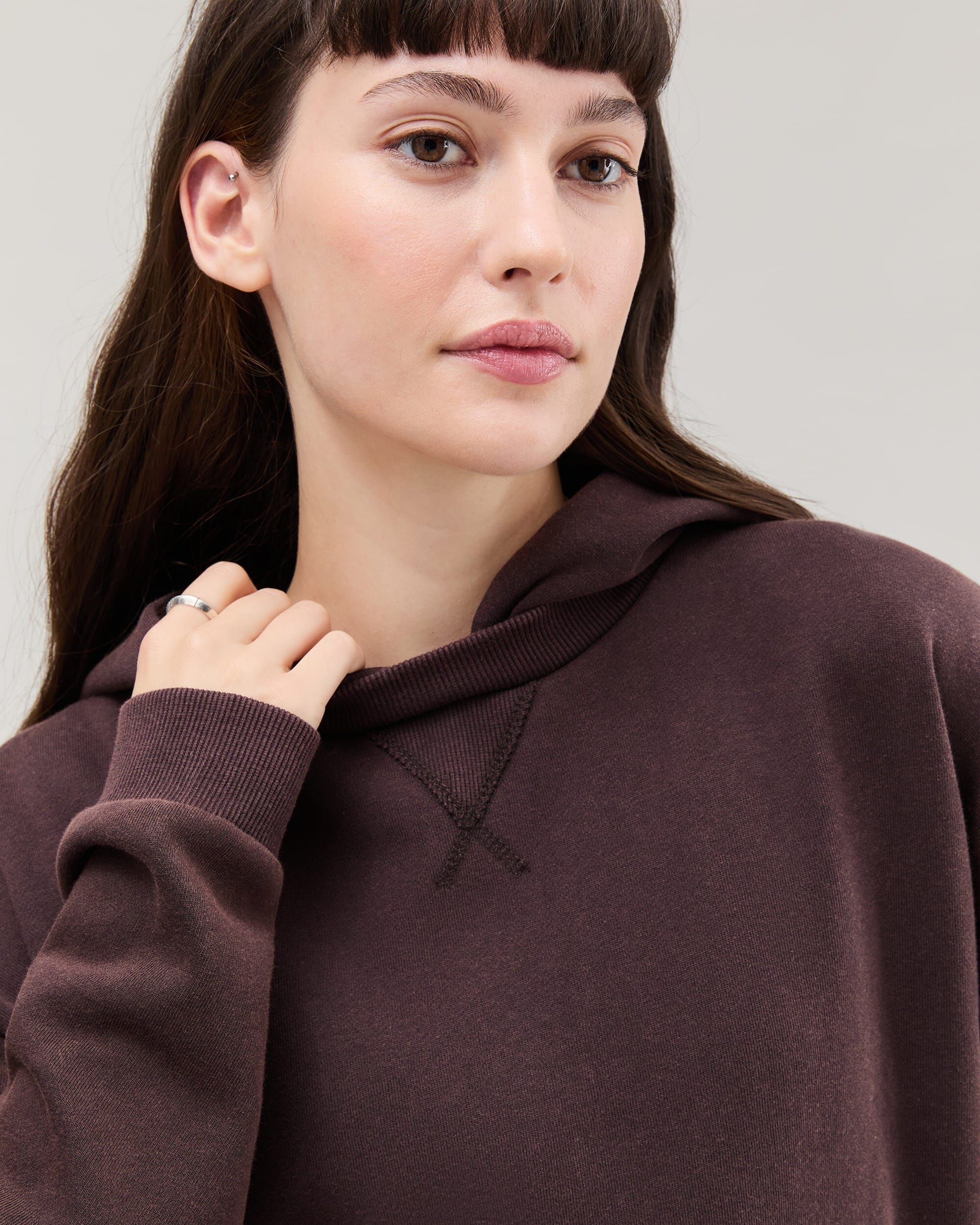 Womens Recycled Fleece Hoodie - Recycled Fleece - Mineral Ganache - Image 6