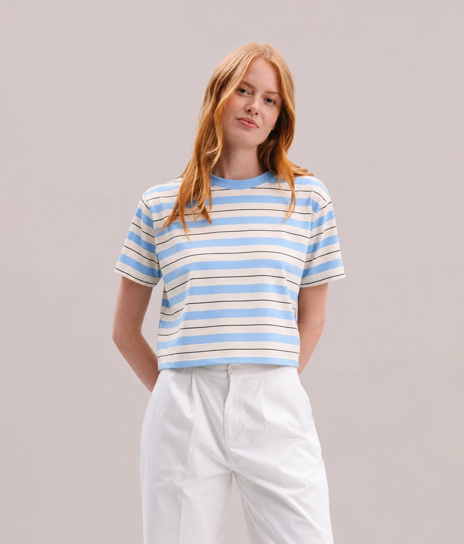 Womens Recycled Stripe Tee - Recycled Jersey - Chambray Stripe