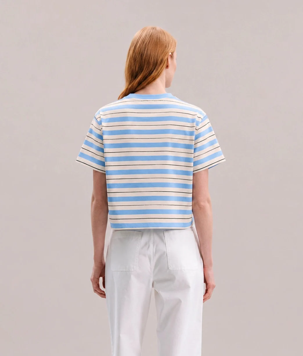 Womens Recycled Stripe Tee - Recycled Jersey - Chambray Stripe - Image 2