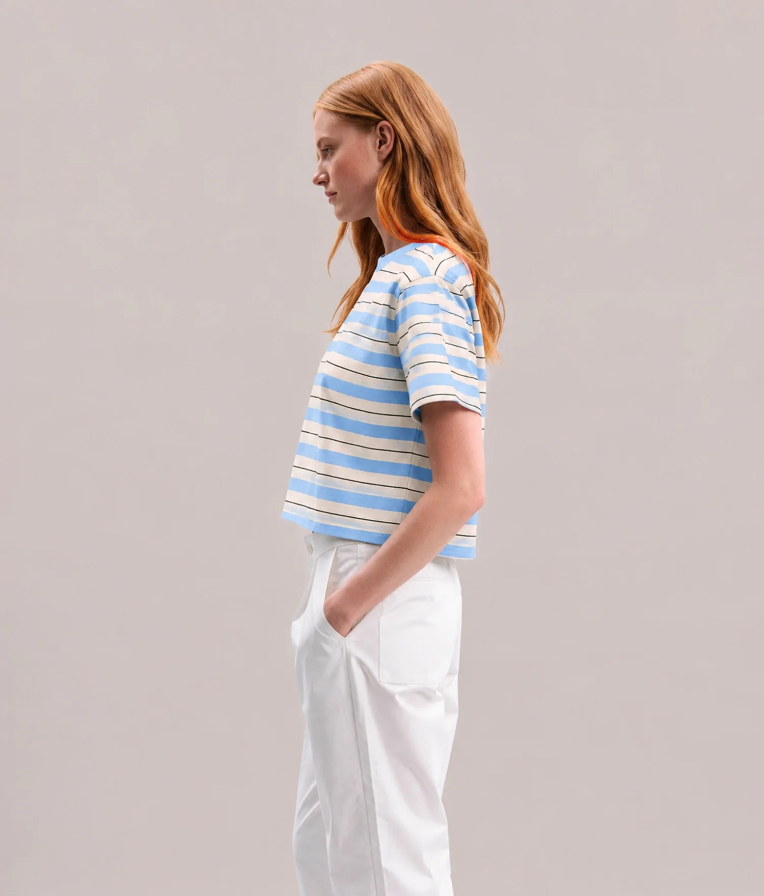 Womens Recycled Stripe Tee - Recycled Jersey - Chambray Stripe - Image 3