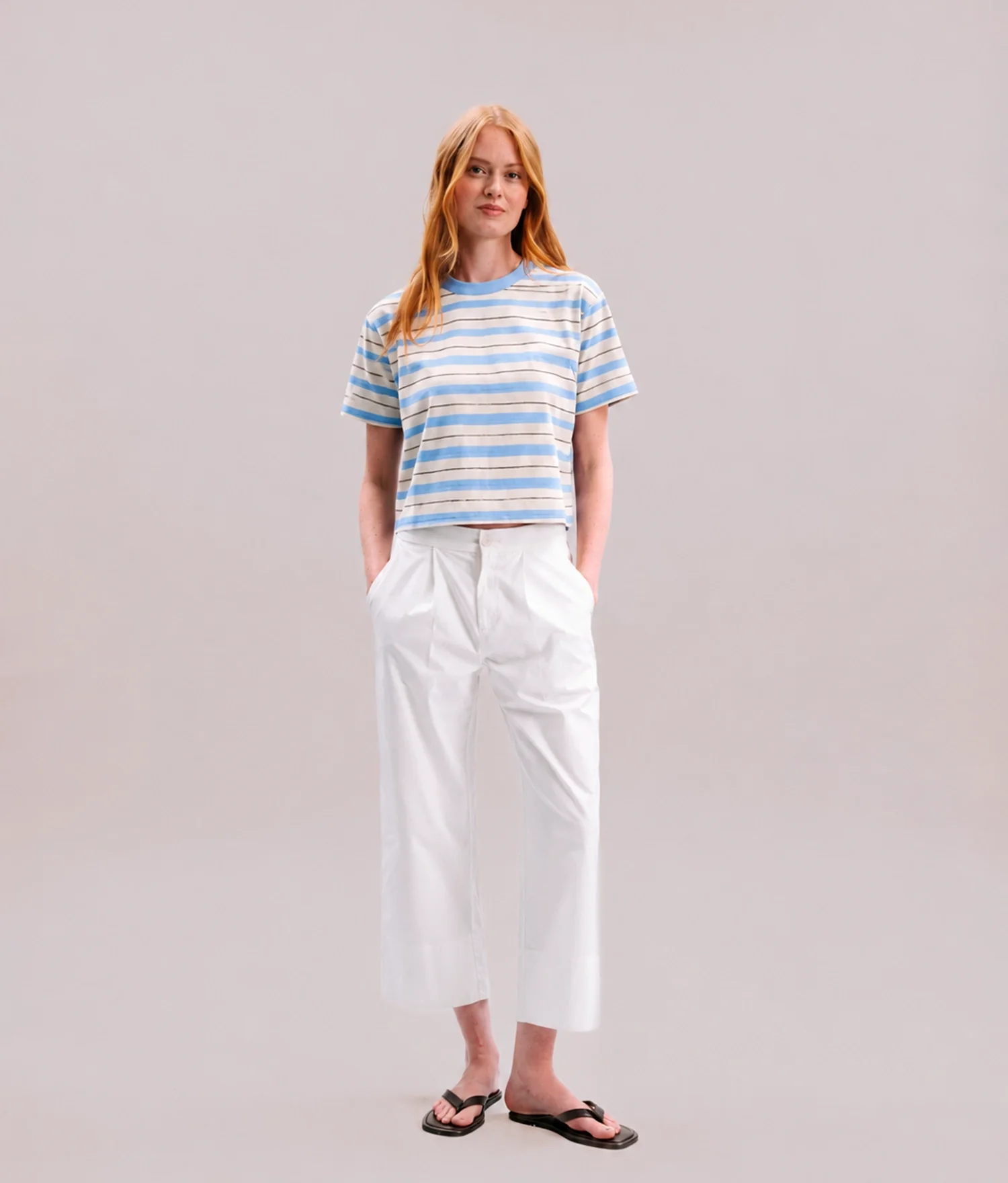 Womens Recycled Stripe Tee - Recycled Jersey - Chambray Stripe - Image 4